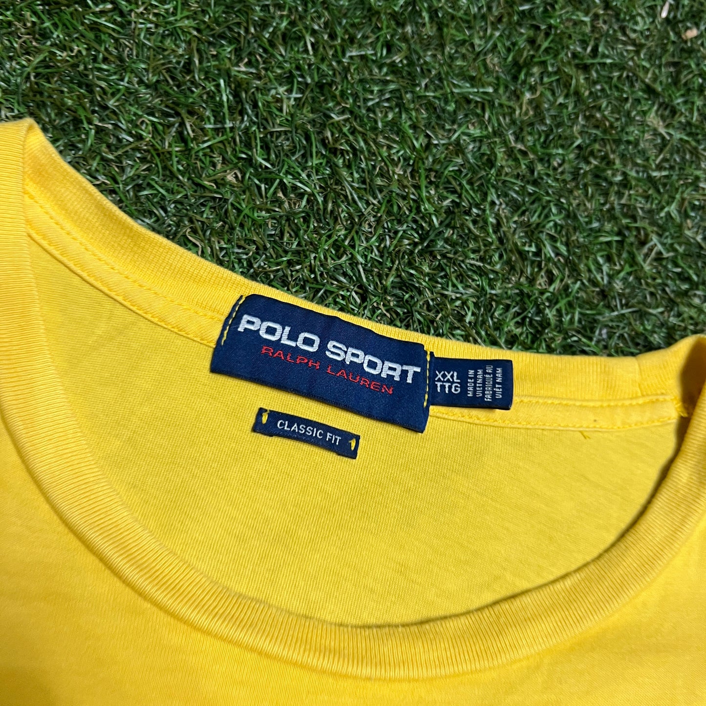 Polo Sport Ralph Lauren Blue Text Yellow Tee Size XXL USED v16376