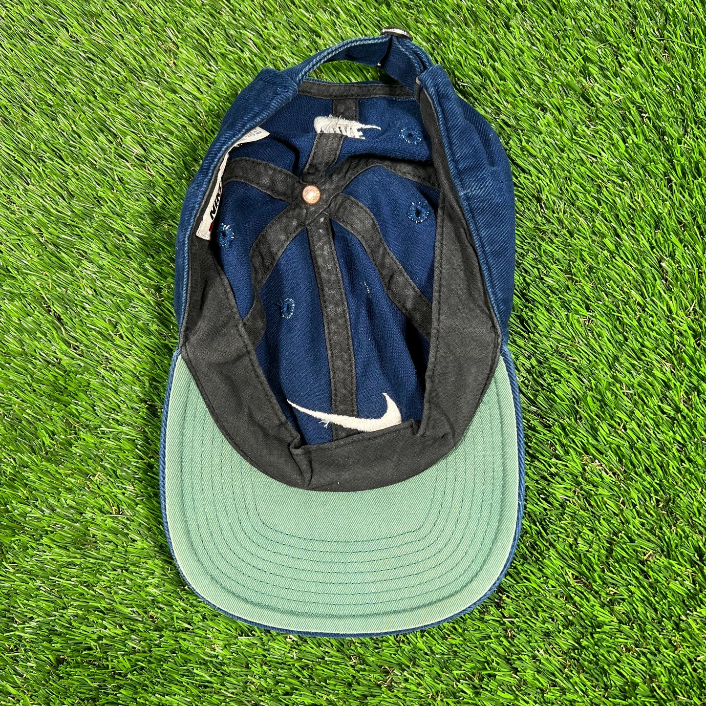 1990s Nike White Check Blue Corduroy Hat Size One Size USED v16812
