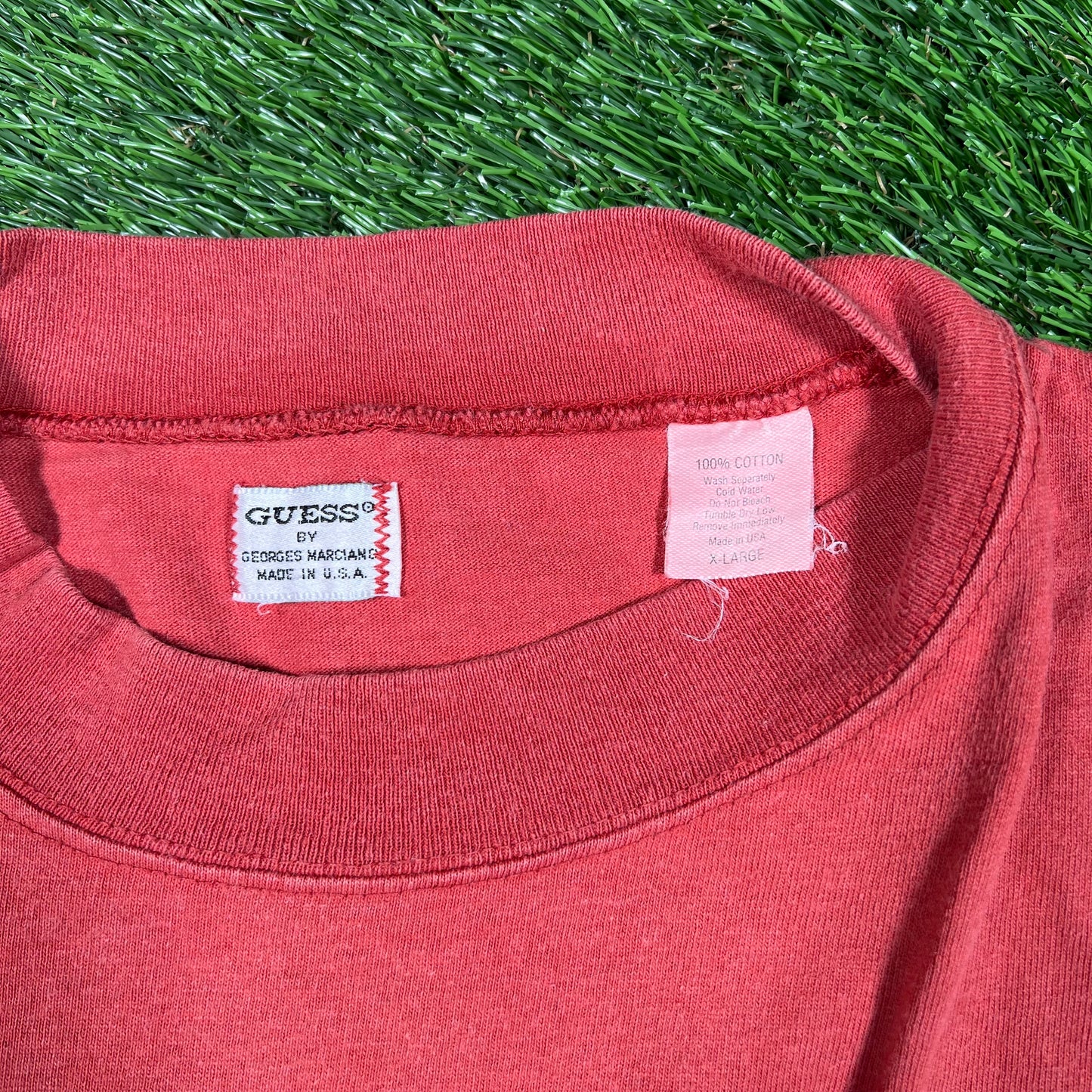 1993 Guess Jeans Red Tee Size XL USED v17303