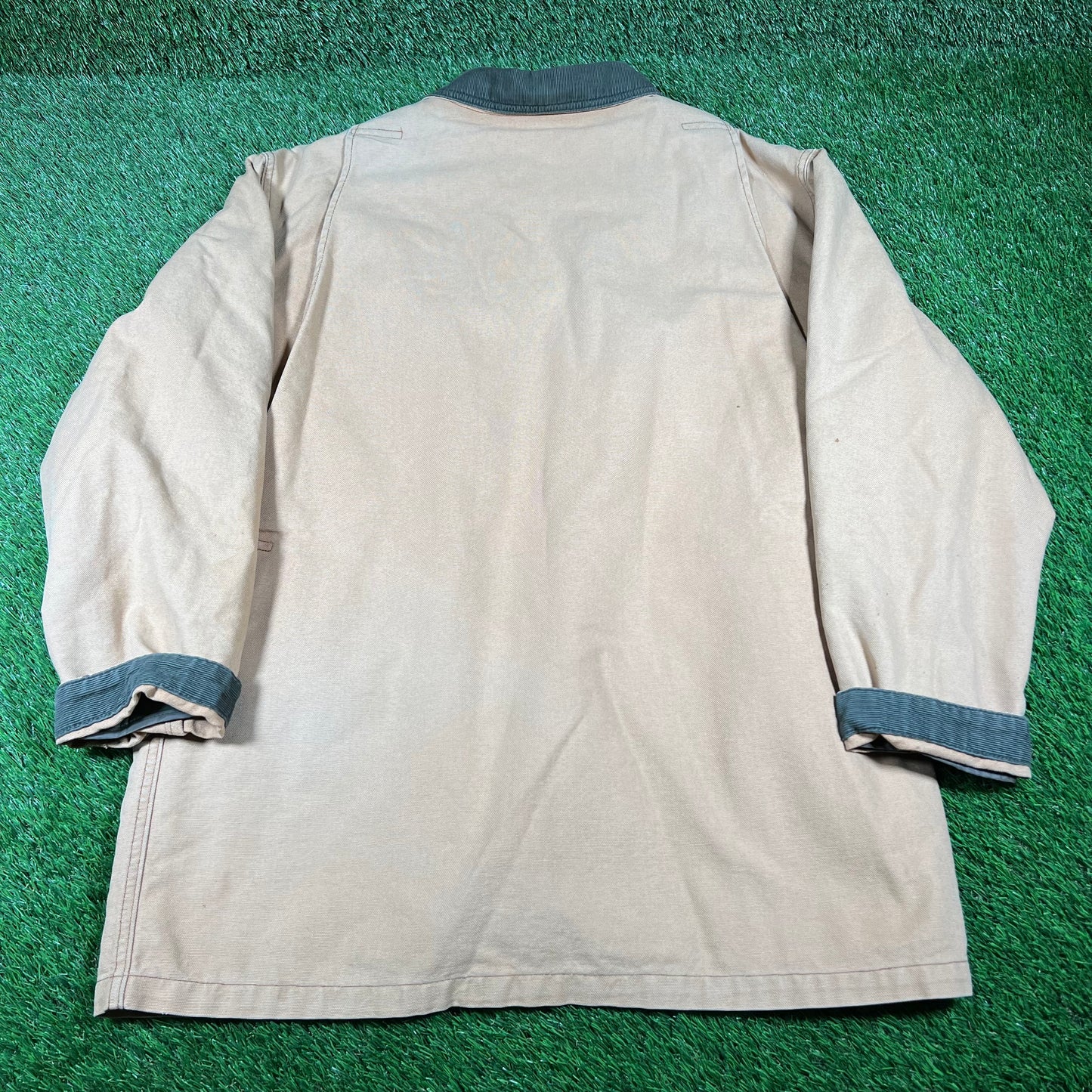 1990s LL Bean Beige Corduroy Button Green Collar Up Jacket Size Large USED v9392