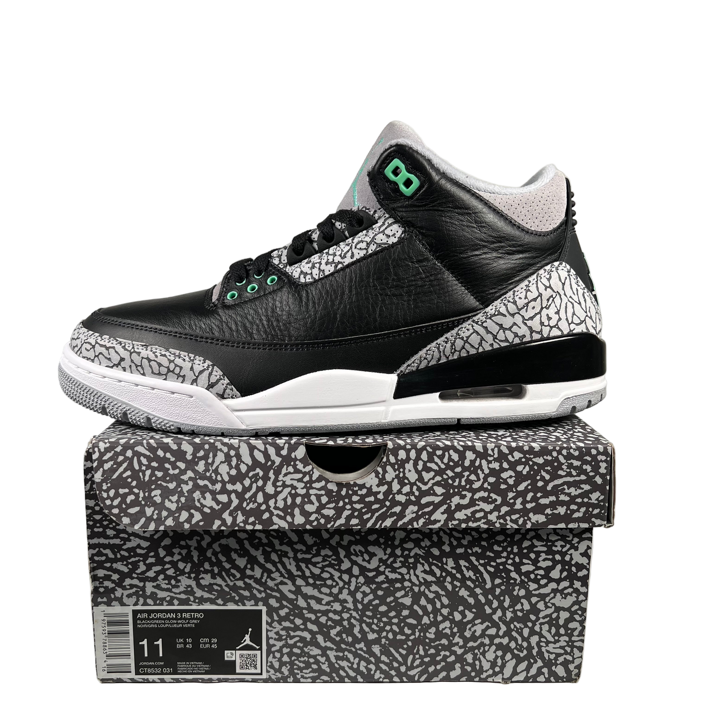 Jordan 3 Green Glow (2024) Size 11 USED s18963