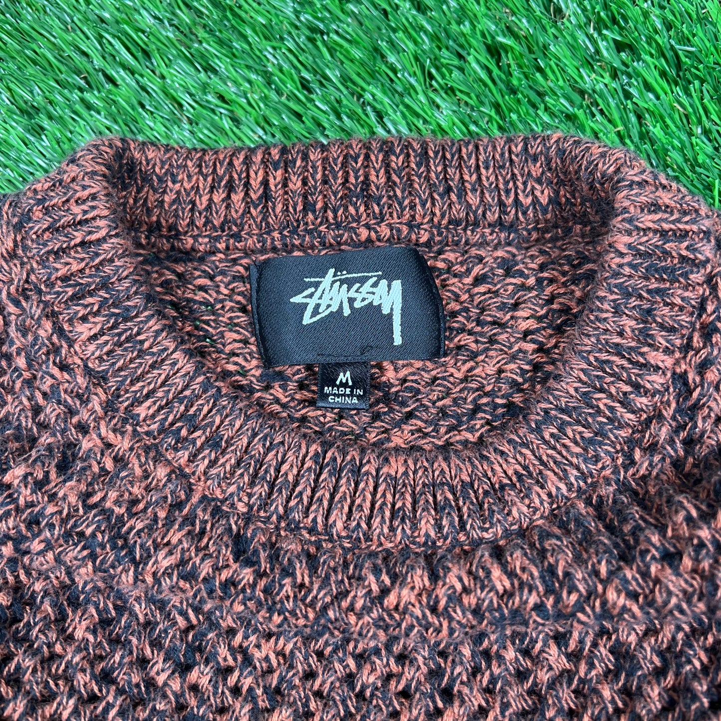 Stussy 2 Tone Brown Loose Gauge Knit Sweater Size Medium USED x15860