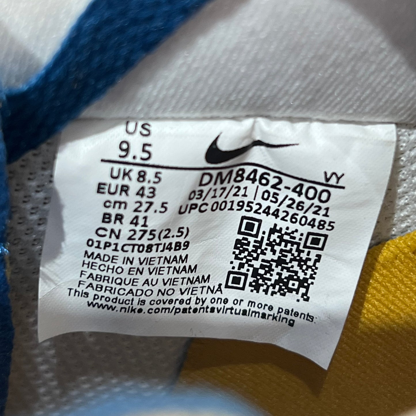 Nike Air Force One Low Undefeated 5 On It Blue Yellow (2021) Size 9.5 NEW s17972