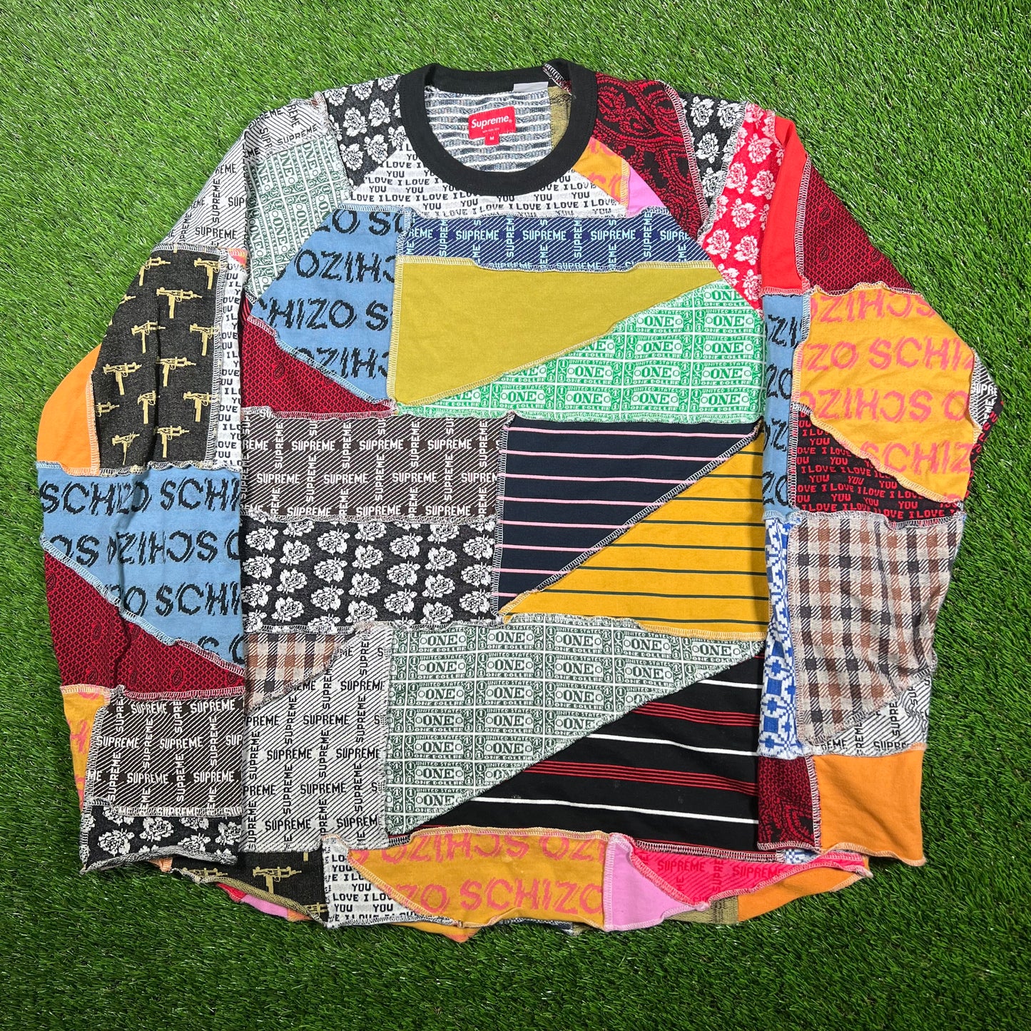 Supreme Patchwork Cable Knit Cardigan Longsleeve Size Medium USED x14911