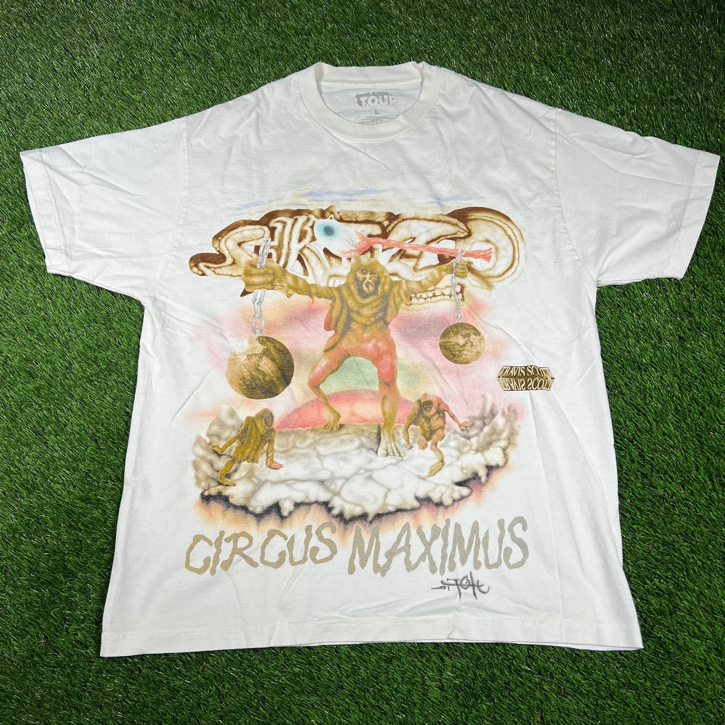 Travis Scott Circus Maximus White Angel Tee Size Large USED x14492