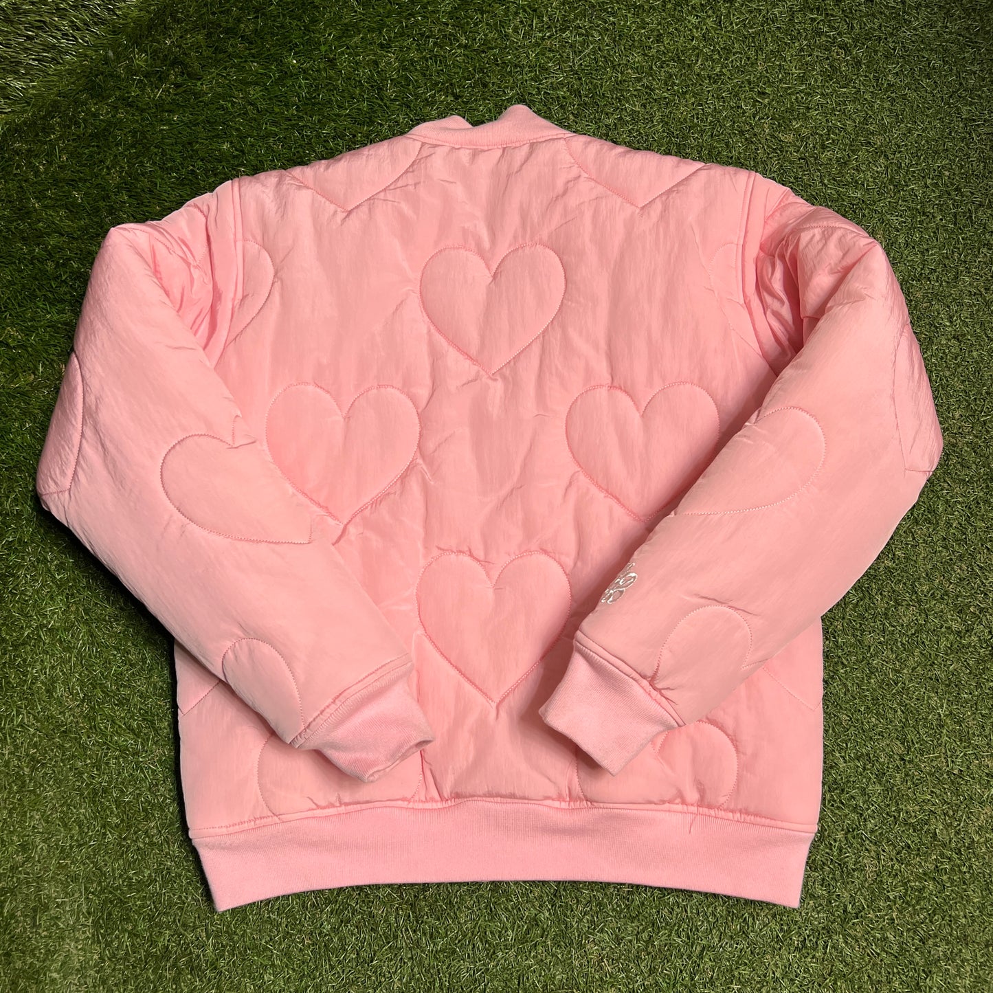 Nike x Drake Certified Lover Boy Hearts Pink Bomber Jacket Size Small USED x13733