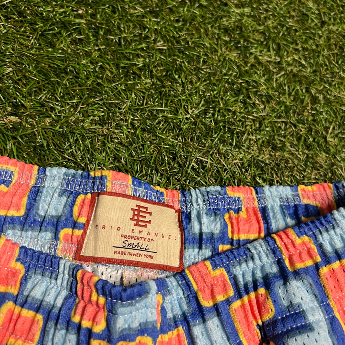 Eric Emanuel EE Repeat Logo Blue/Pink Shorts Size Small NEW x13458