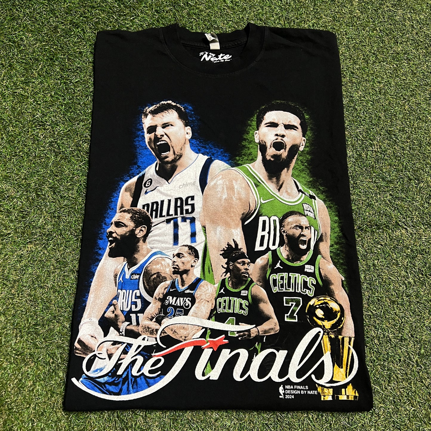 Dallas vs Boston NBA Finals 2024 Rap Style Black Tee Size XL USED v16405