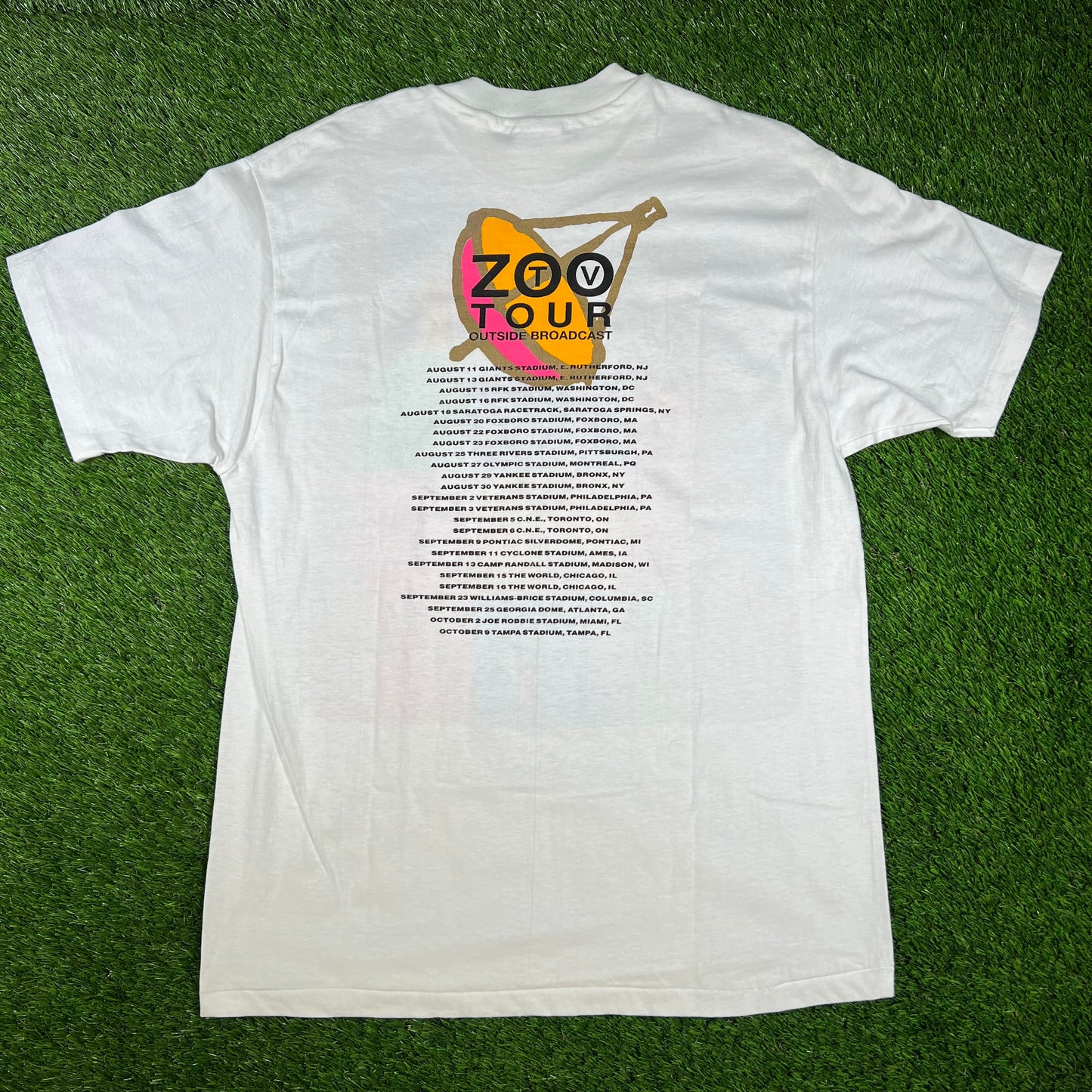1992 U2 Outside Broadcast Tour White Tee Size Large USED v16612