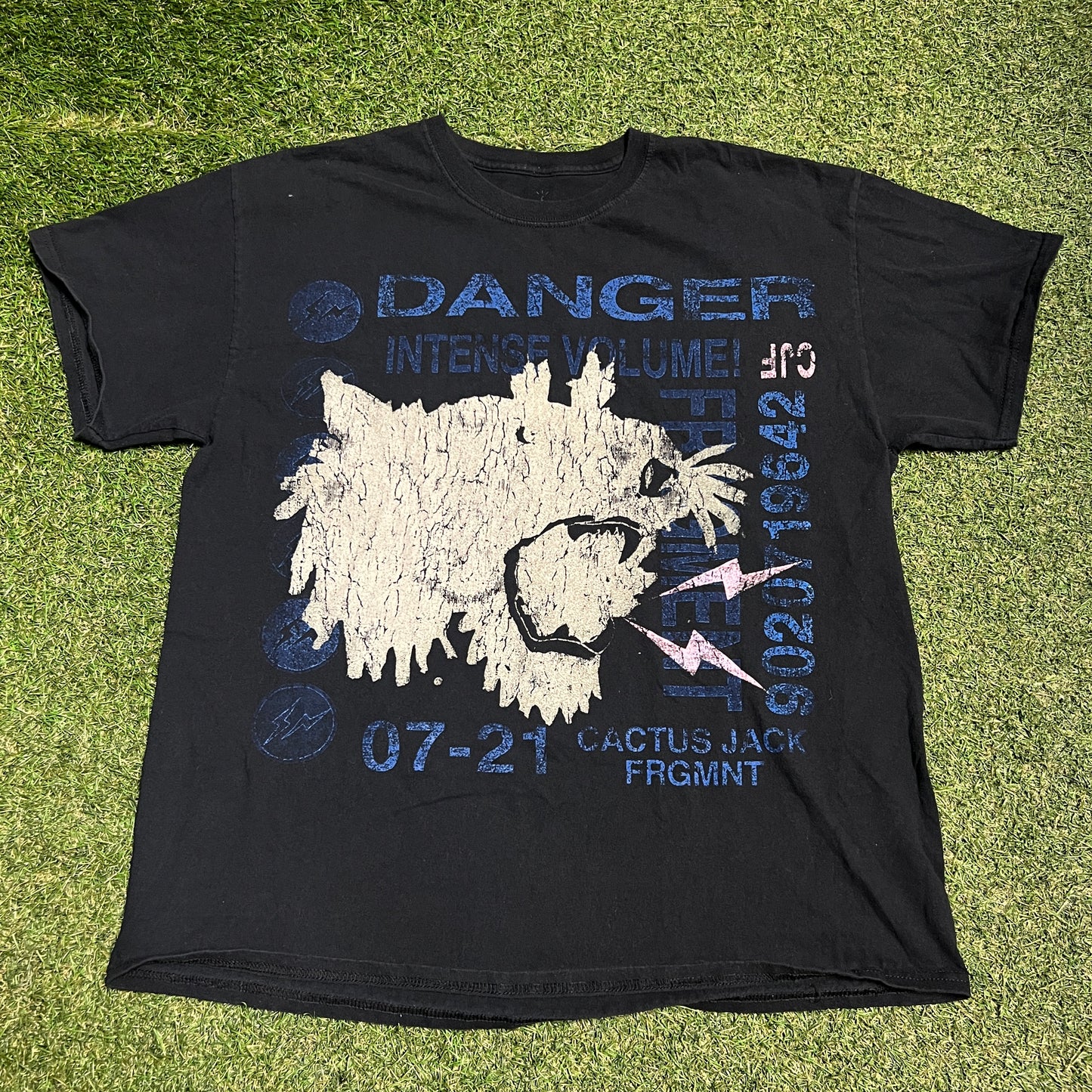 Cactus Jack x Fragment Black "Danger" Tee Size Large USED x13861