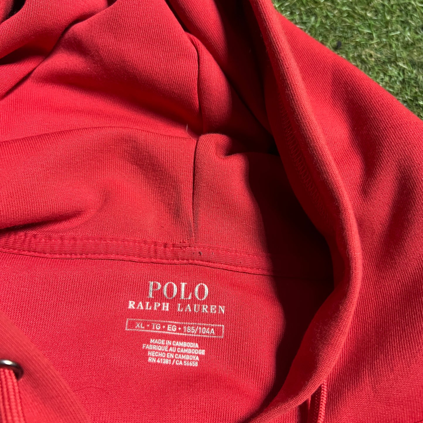 Polo Ralph Lauren Classic Red Hoodie Blue Logo Size XL USED v16330