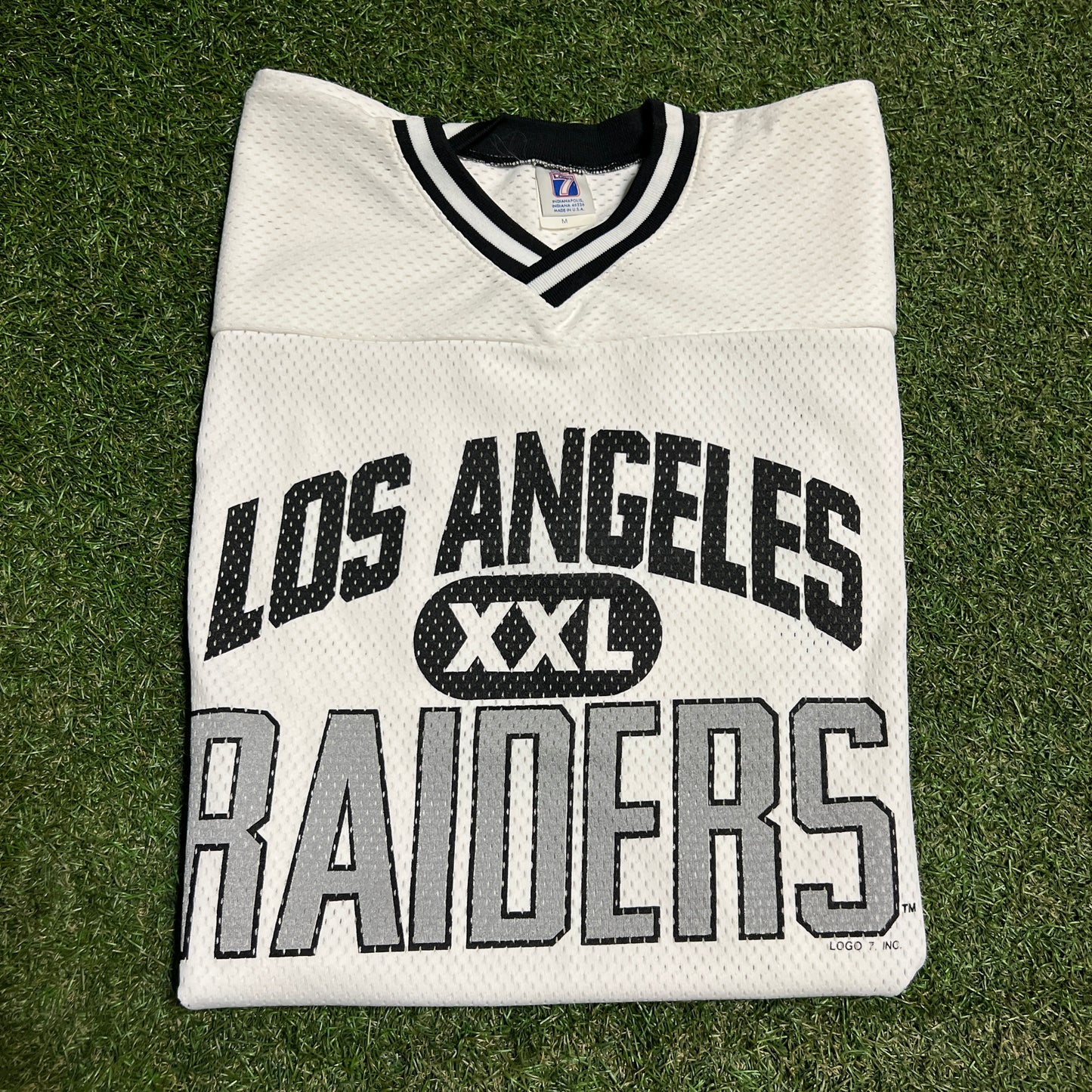 1990s Los Angles Raiders Logo 7 Tag White Jersey Size Medium USED v16494