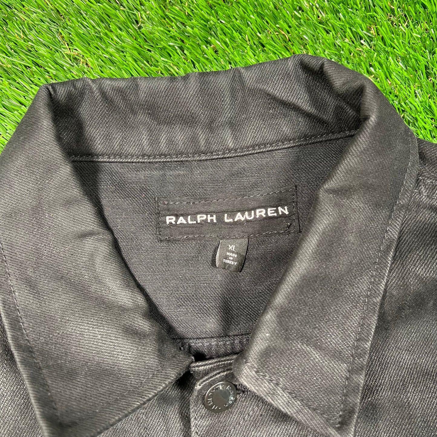 Y2K Ralph Lauren Black Waxed Canvas Button Up Jacket Size XL USED v18670