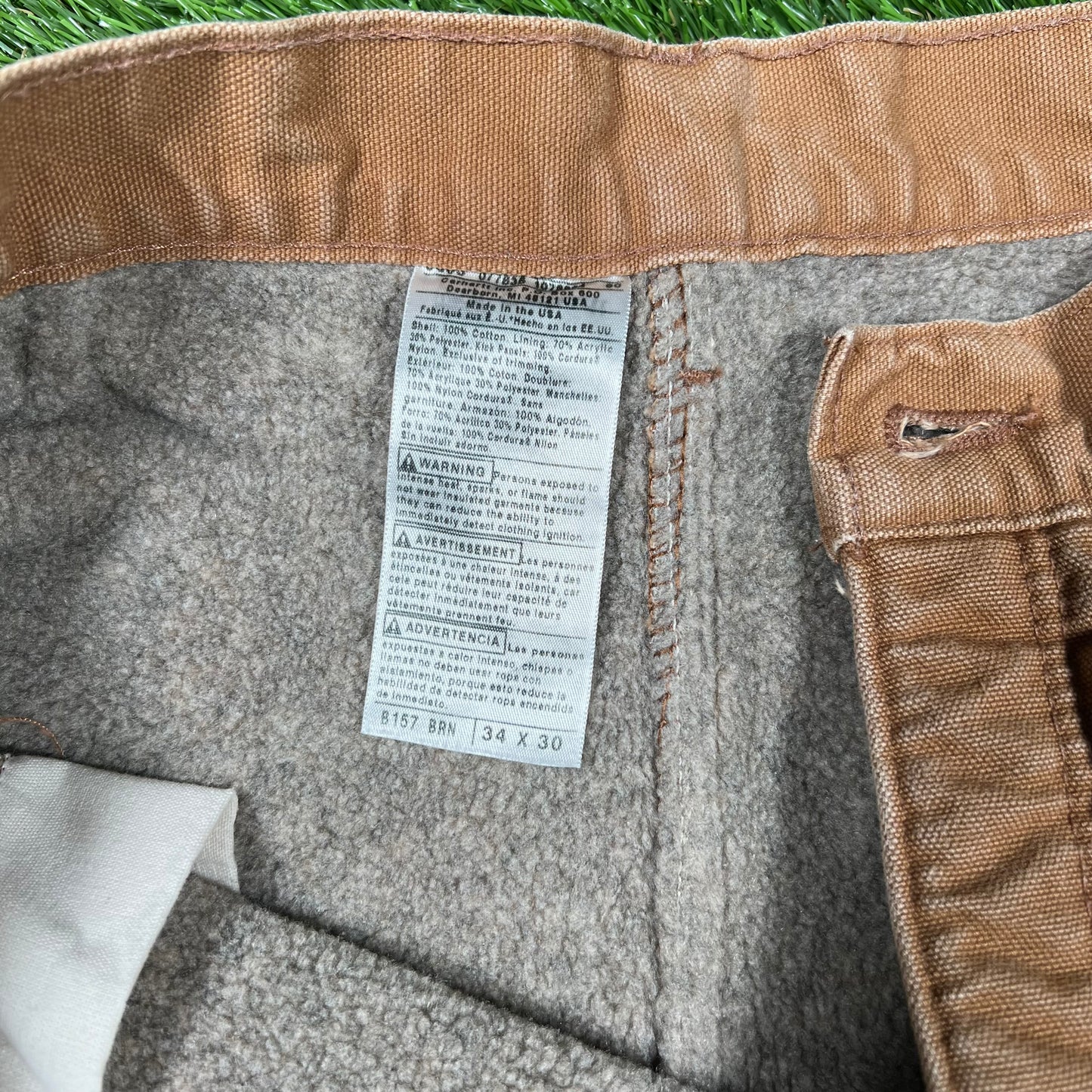 Y2K Carhartt Brown Fur Lining Double Knee Carpenter Pants Size 34x30 USED v16922
