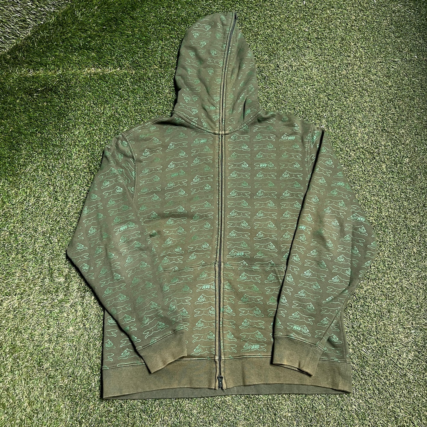Icecream X Huf Green Logo Zip Up Hoodie Size Large USED x14158
