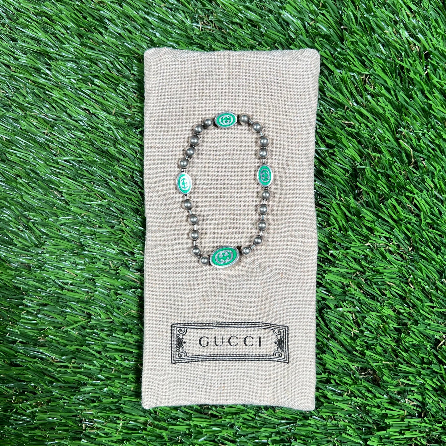 Gucci Interlocking G Sterling Silver Bracelet Size 17 USED x14601