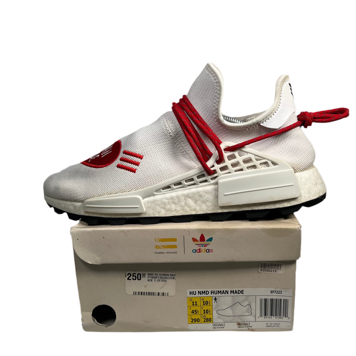 Adidas Pharrell Human Made White Red (2019) Size 11 USED s17617