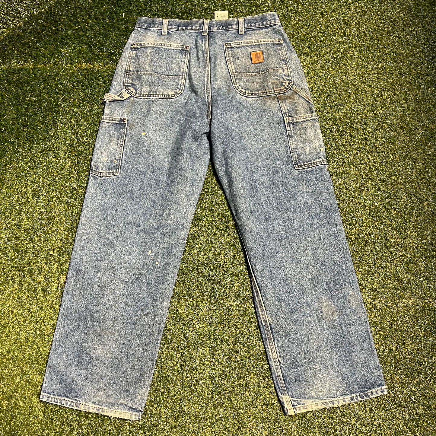 Y2K Carhartt Blue Denim Double Knee Jeans Size 33 USED v16450