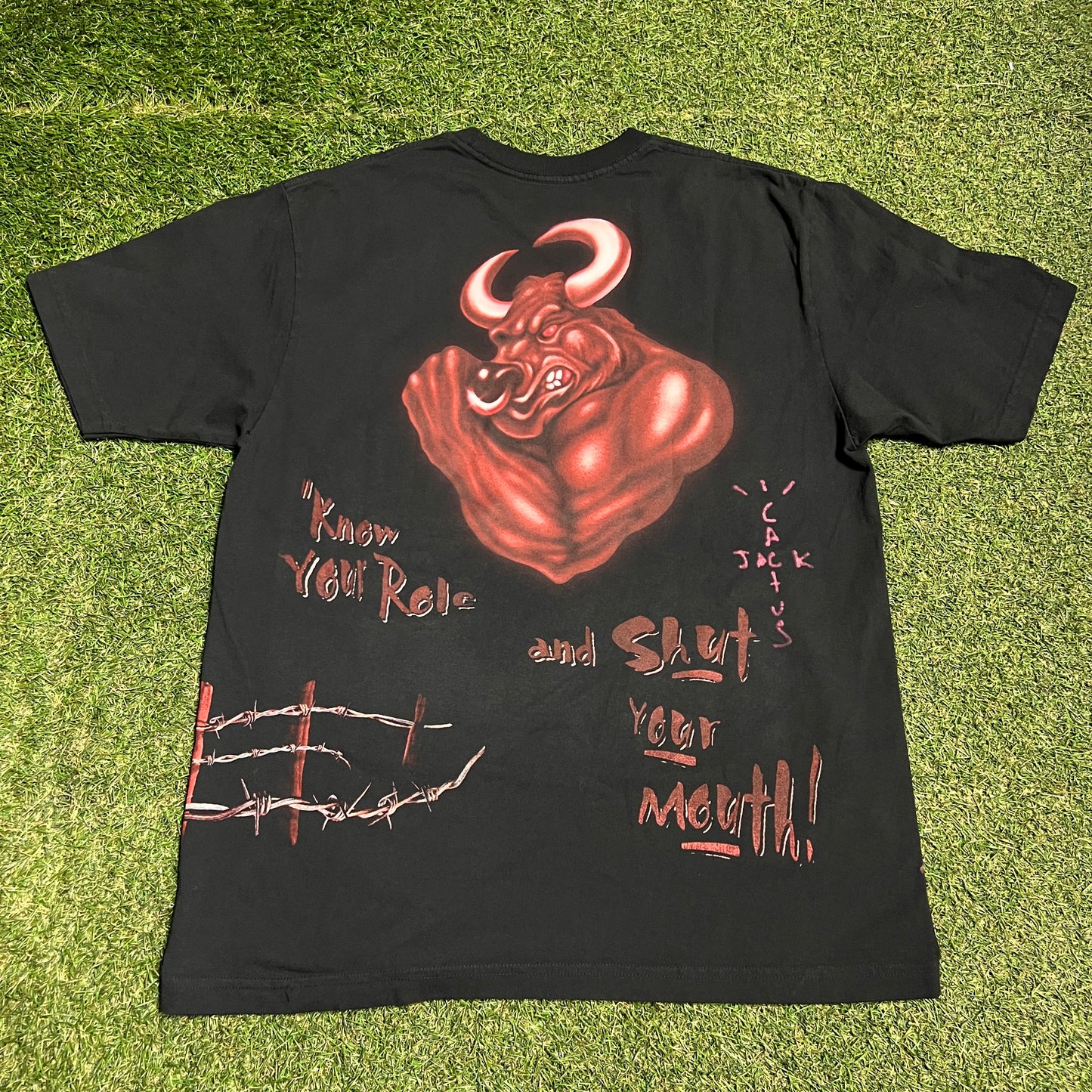 Travis Scott WWE The Rock The Bull Black Tee Size Large NEW x13575