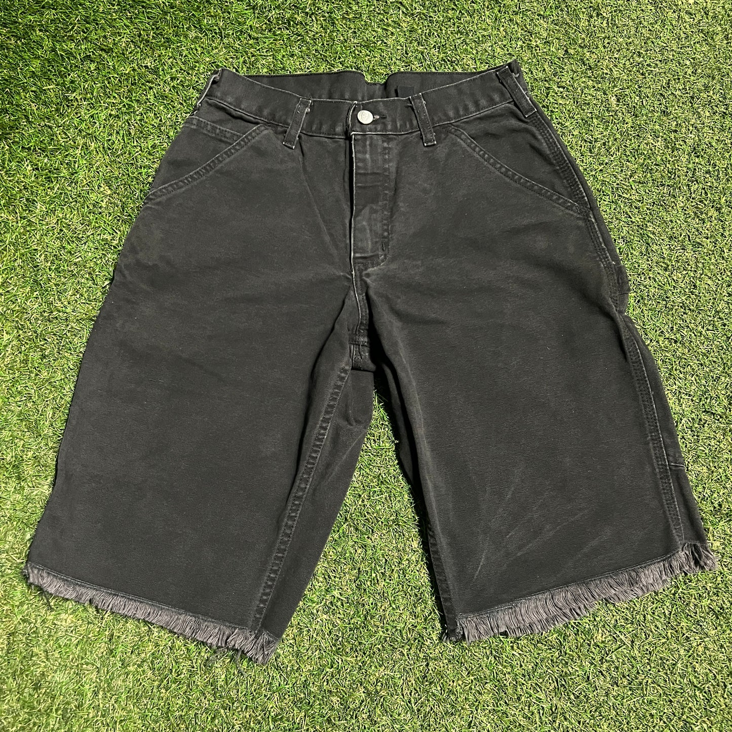 Warren Lotas x Carhartt Black Work Shorts Yellow Back Hit Size 30 USED x13931