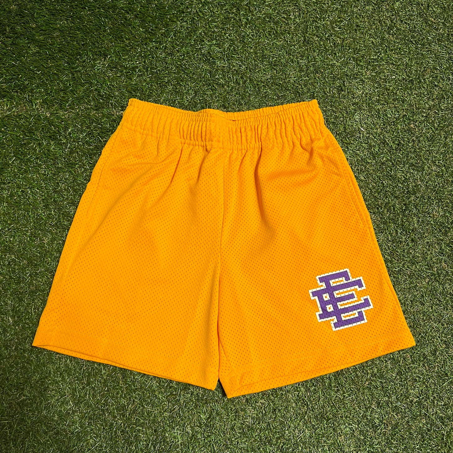 Eric Emanuel Purple Logo Yellow Shorts Size Small NEW x13447