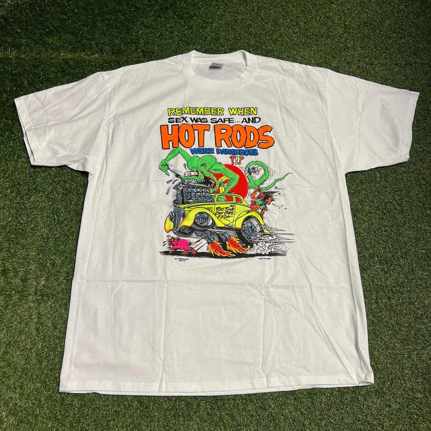 1991 Rat Fink Sex Was Safe Hot Rods White Tee Size XXL NEW v16429