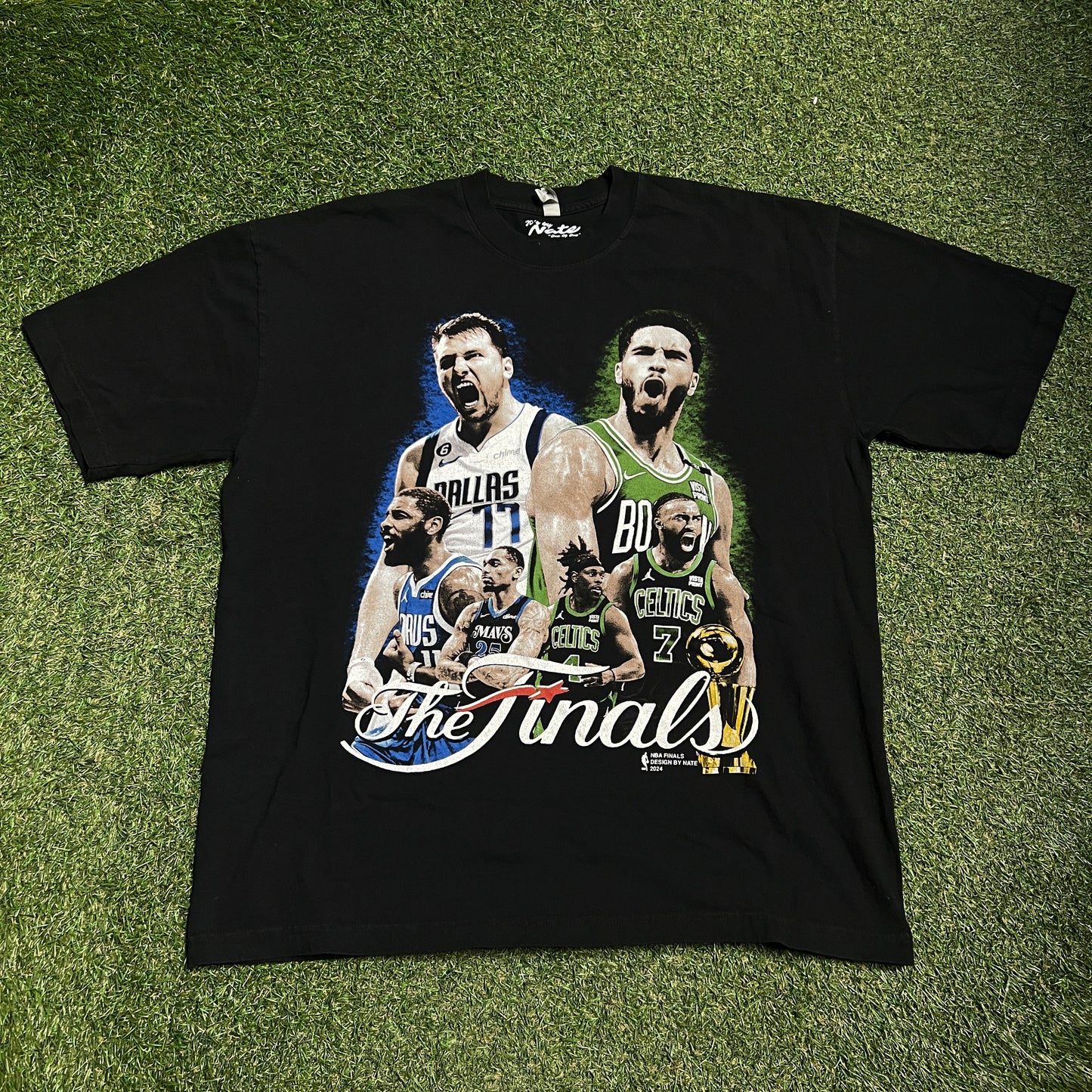 Dallas vs Boston NBA Finals 2024 Rap Style Black Tee Size XL USED v16405