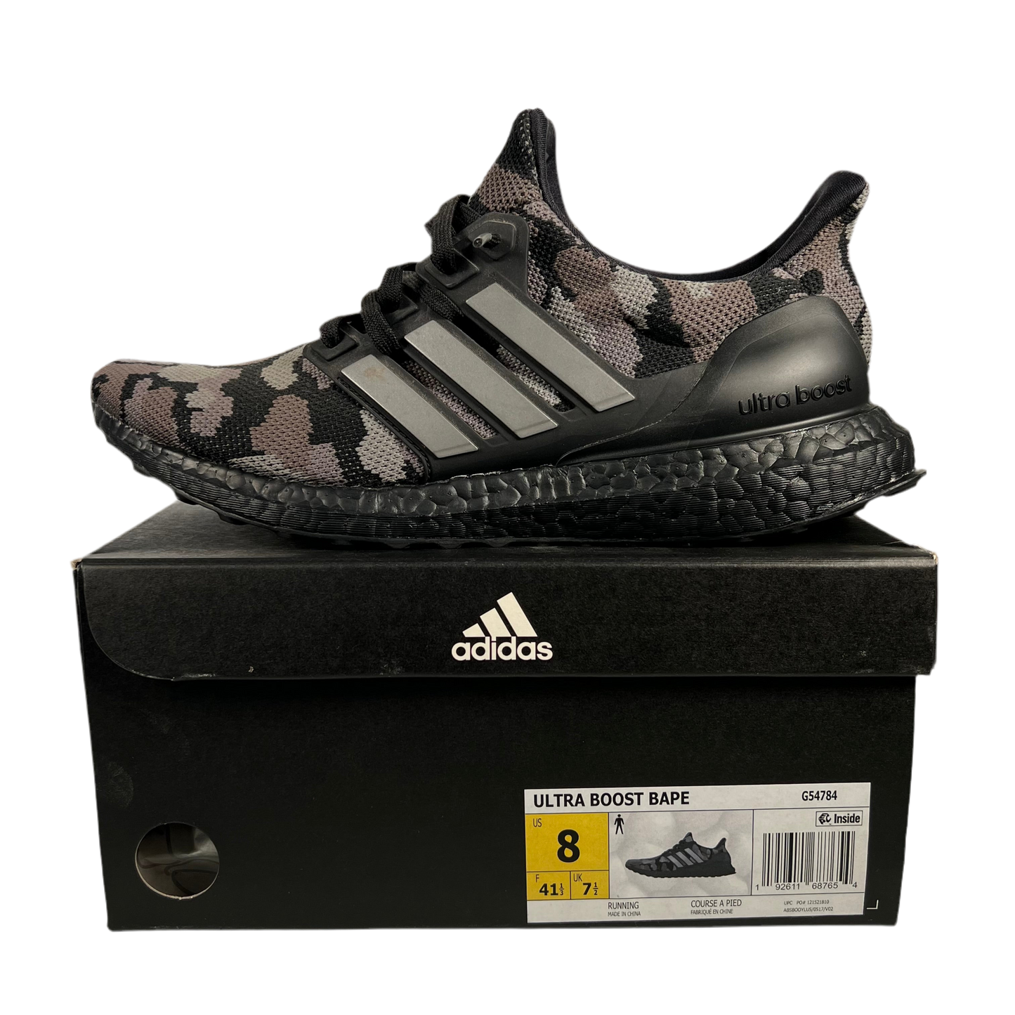 Adidas X Bape Ultra Boost Camo Black Size 8 USED s17364