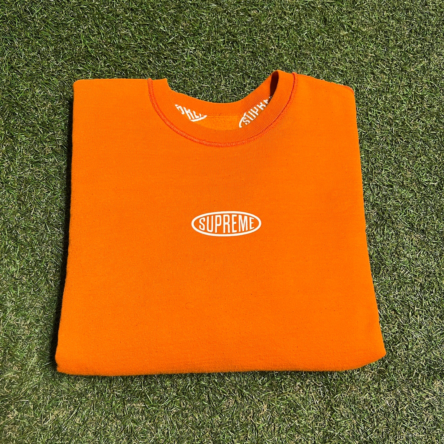 Supreme Reversible Repeat Liner Orange Crewneck Size Medium USED x13924