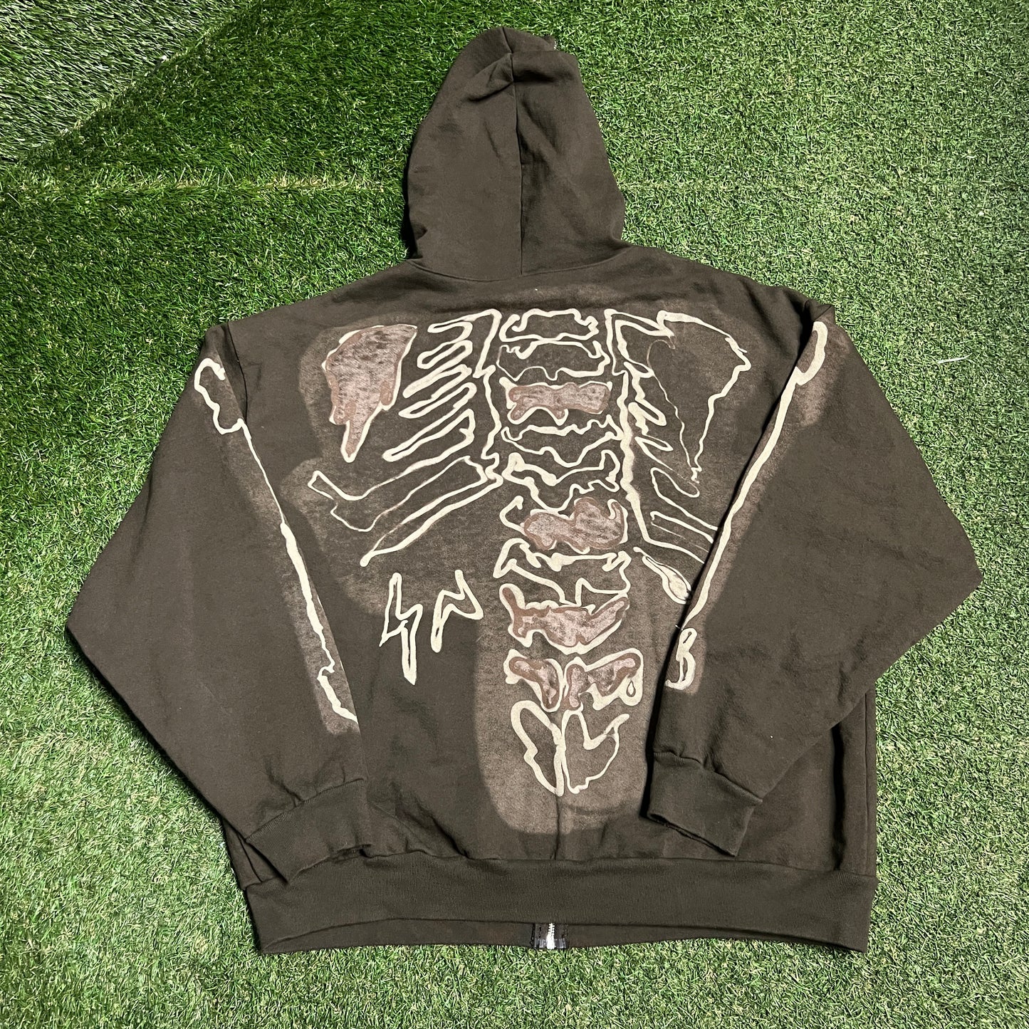 Travis Scott Fragment Skeleton Graffiti Full ZIp Brown Hoodie Size XL USED x13823