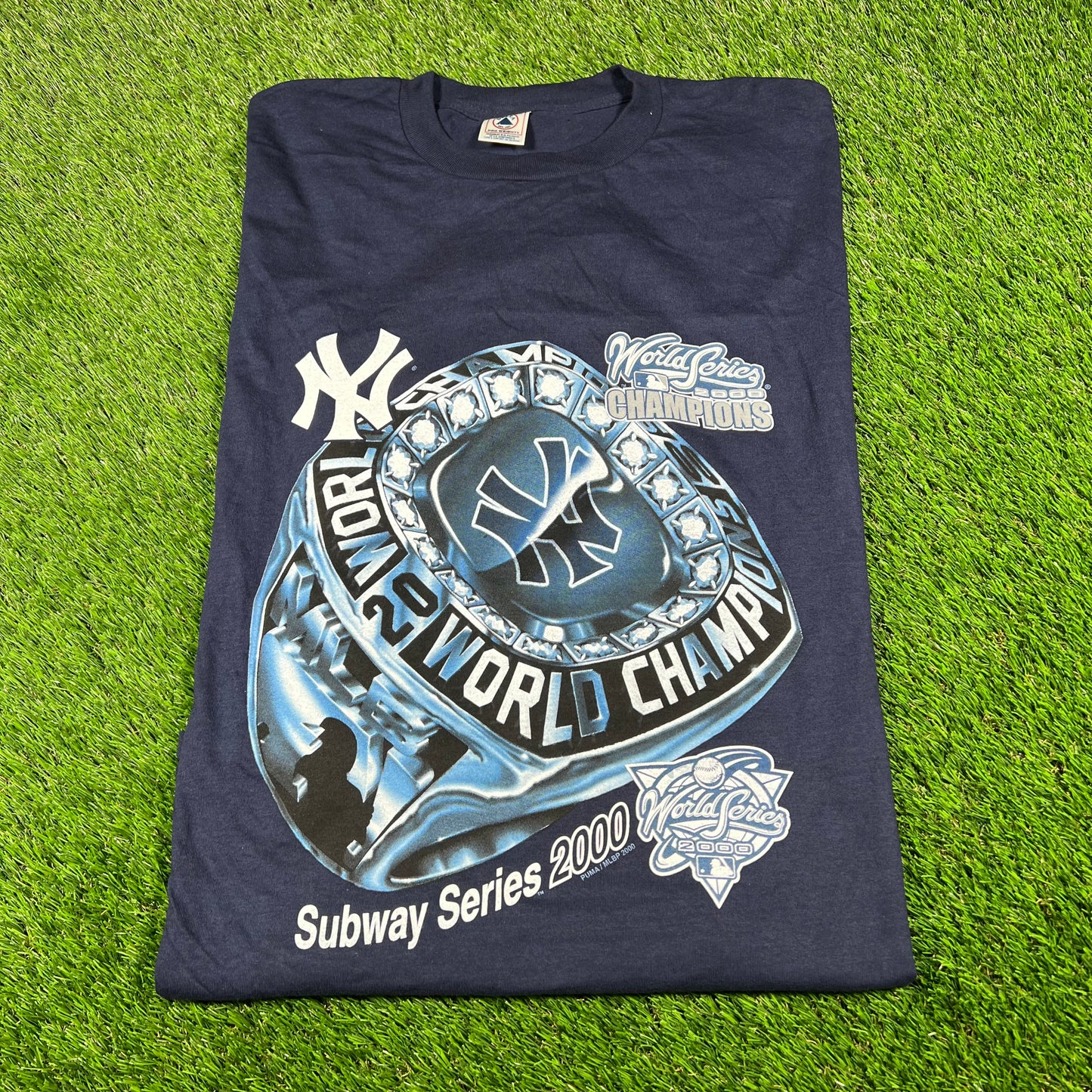 2000 Yankees Subways Series Ring Champs Navy Tee size XXL USED v16824