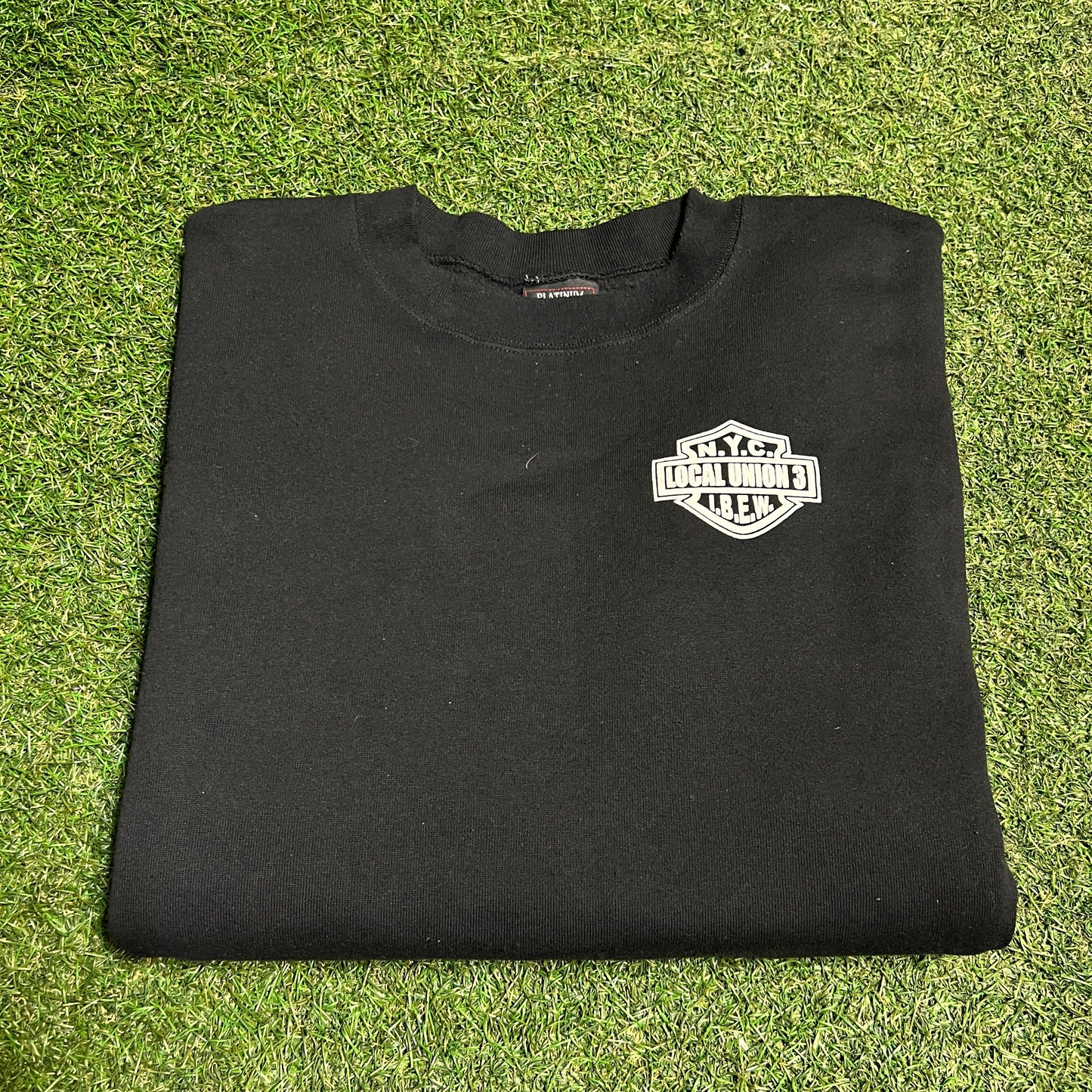 Y2K Local Union 3 NYC Harley Logo Black Crewneck Size XL USED v16470