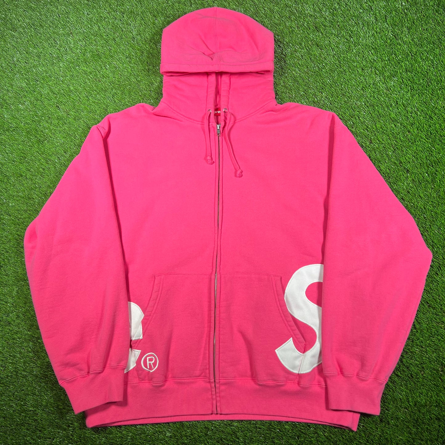 Supreme Big Logo Magenta Full Zip Hoodie Size XL USED x14865