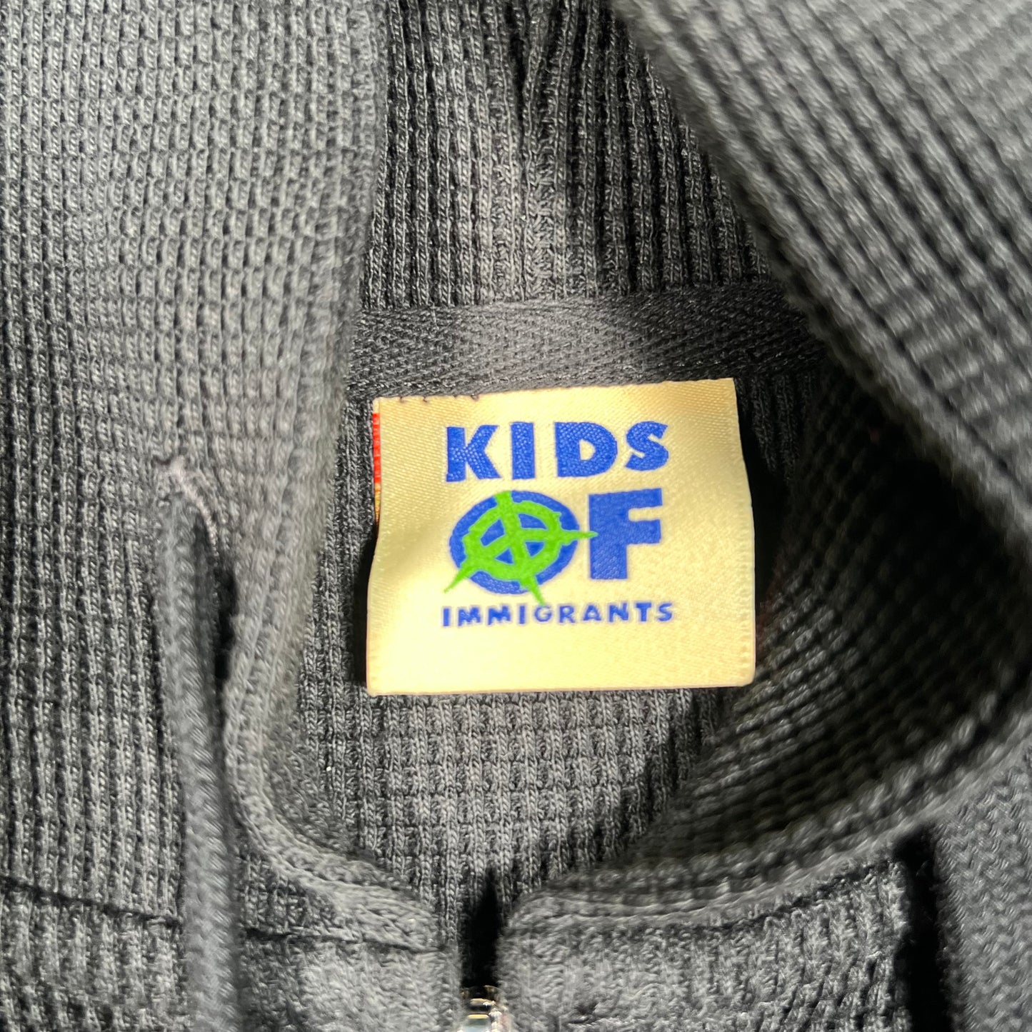 Kids of Immigrants Black Waffle Thermal Hoodie Size Large USED x17549