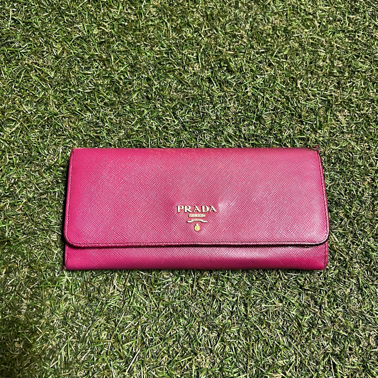 1990s Prada Saffiano Leather Long Pink Wallet USED x14077