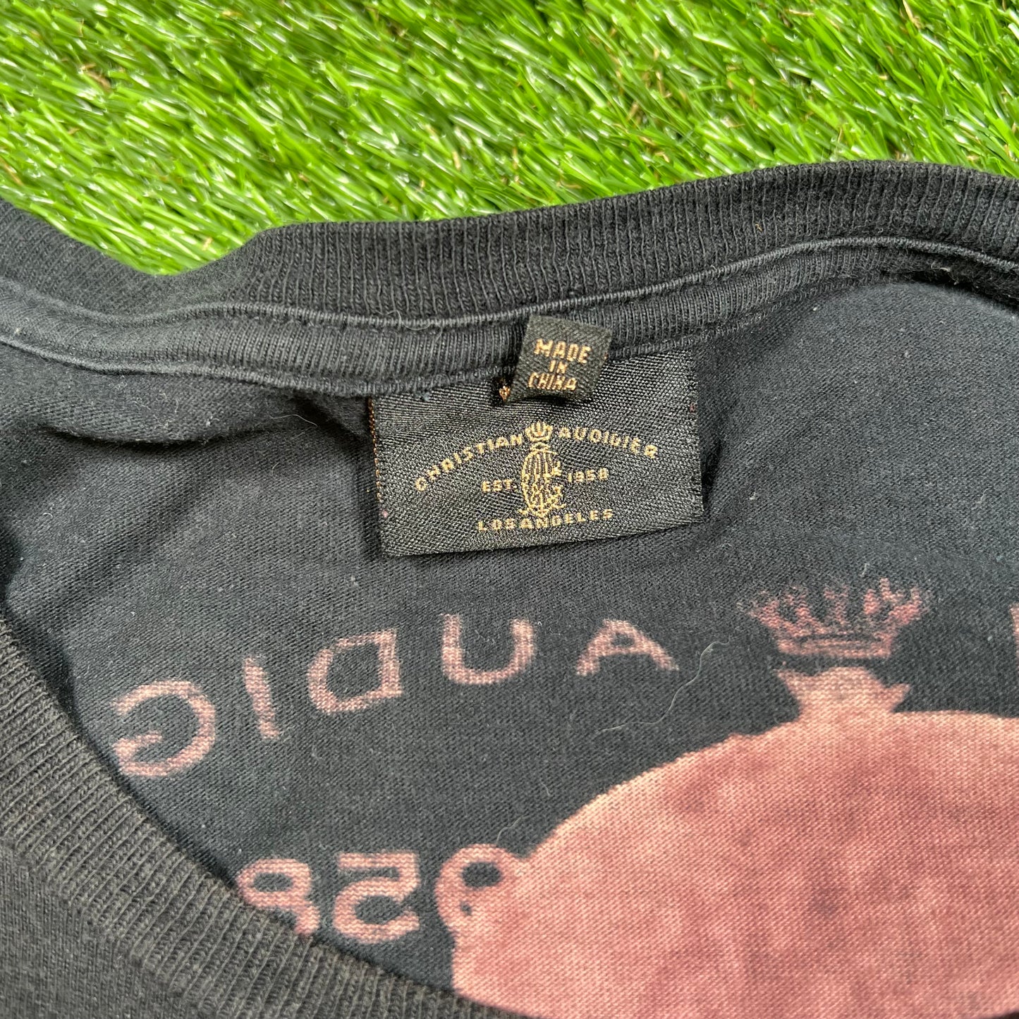 Christian Audigier Daydreamer Rhinestone Black Tee Size XXL USED v16649