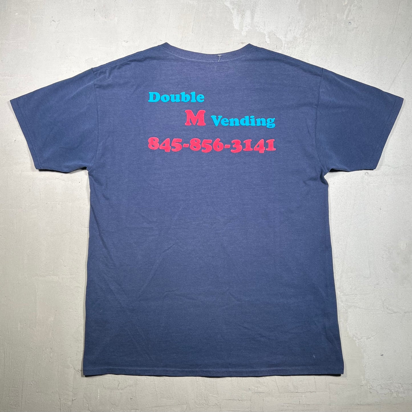 Y2K Double M Vending Navy Blue Tee Size Large USED v18330
