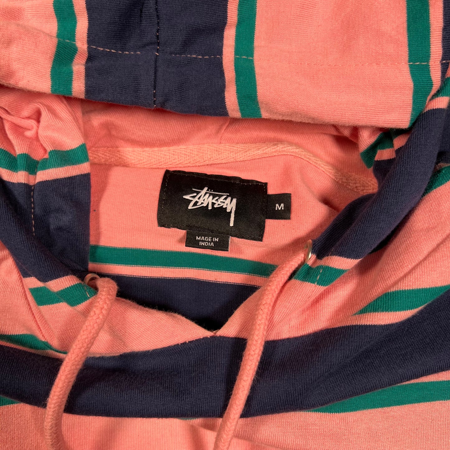 Stussy Striped Pink/Navy Blue Light Hoodie Size Medium USED x16545