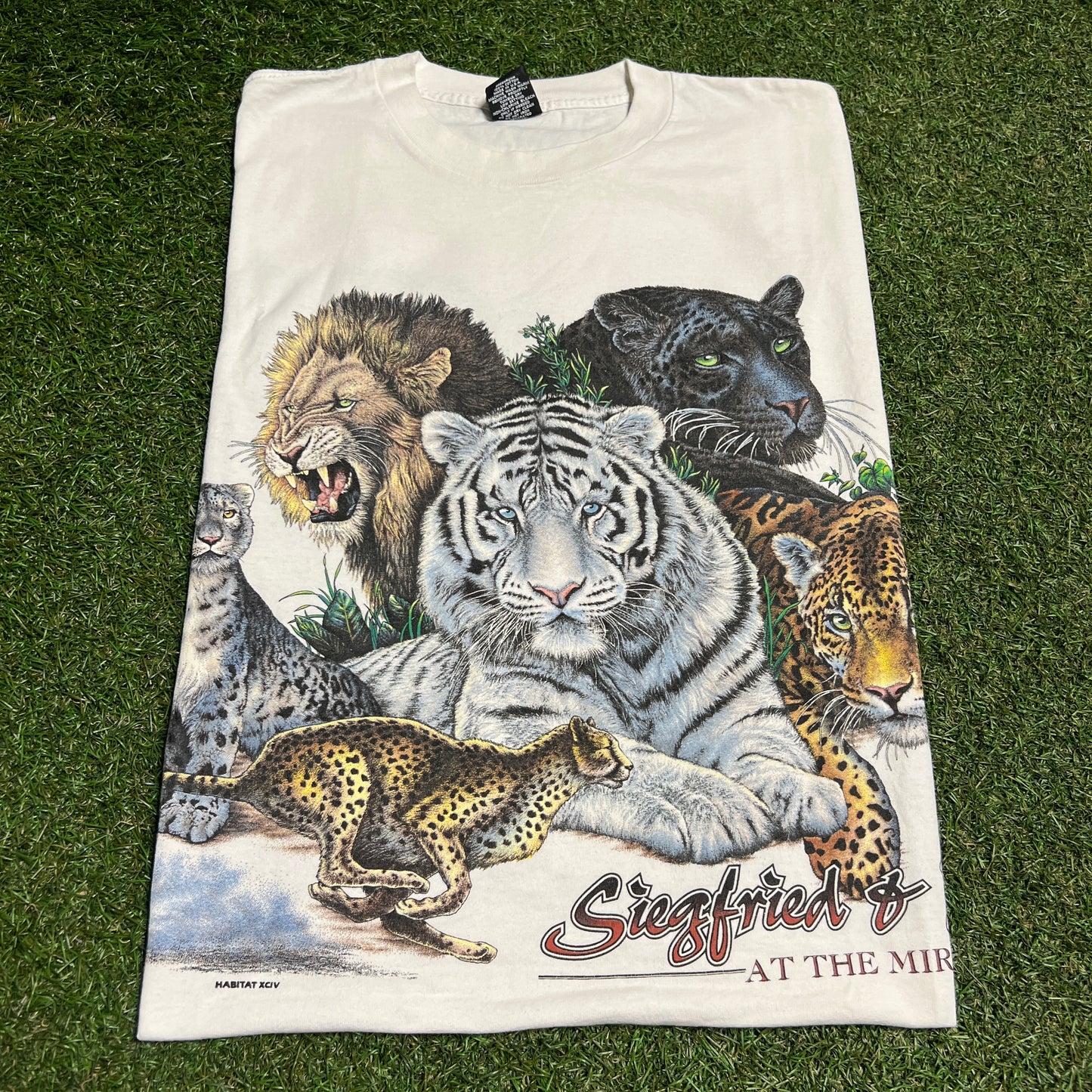1990s Siegfried & Roy Animal Print White Tee Size XL USED v16391