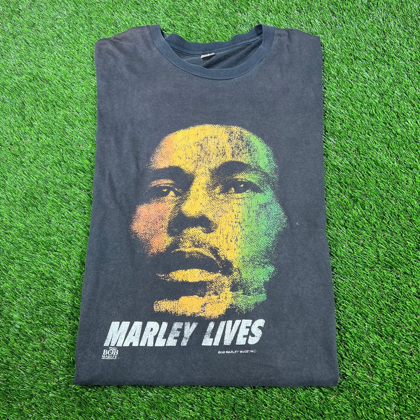 1990s Bob Marley "Marley Lives" Black Tee Size XXL USED v16936