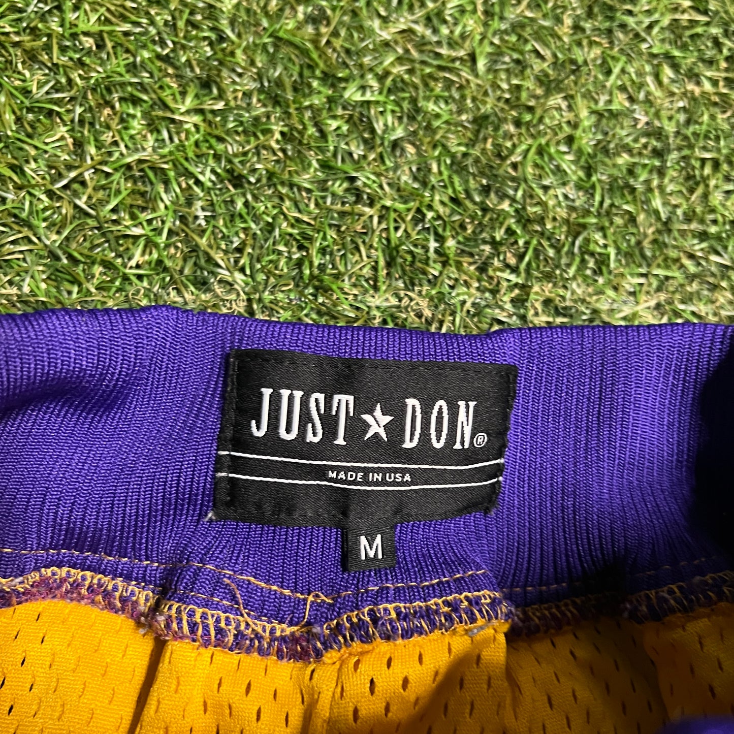 LA Lakers Just Don Yellow/Purple Shorts Size Medium USED v16512