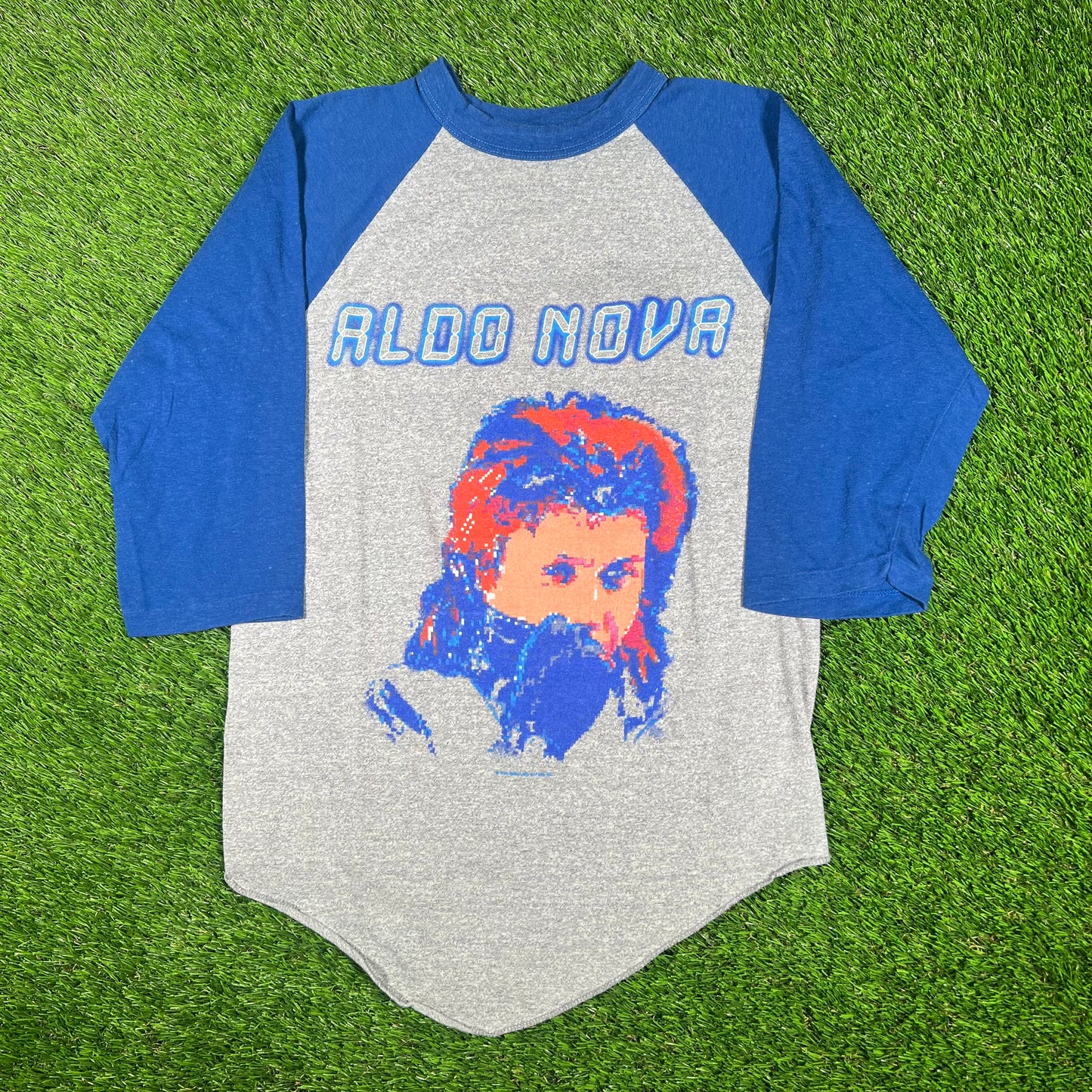 1988 Aldo Nova 3/4 Sleeve Grey/Blue Tee Size Medium USED v17088