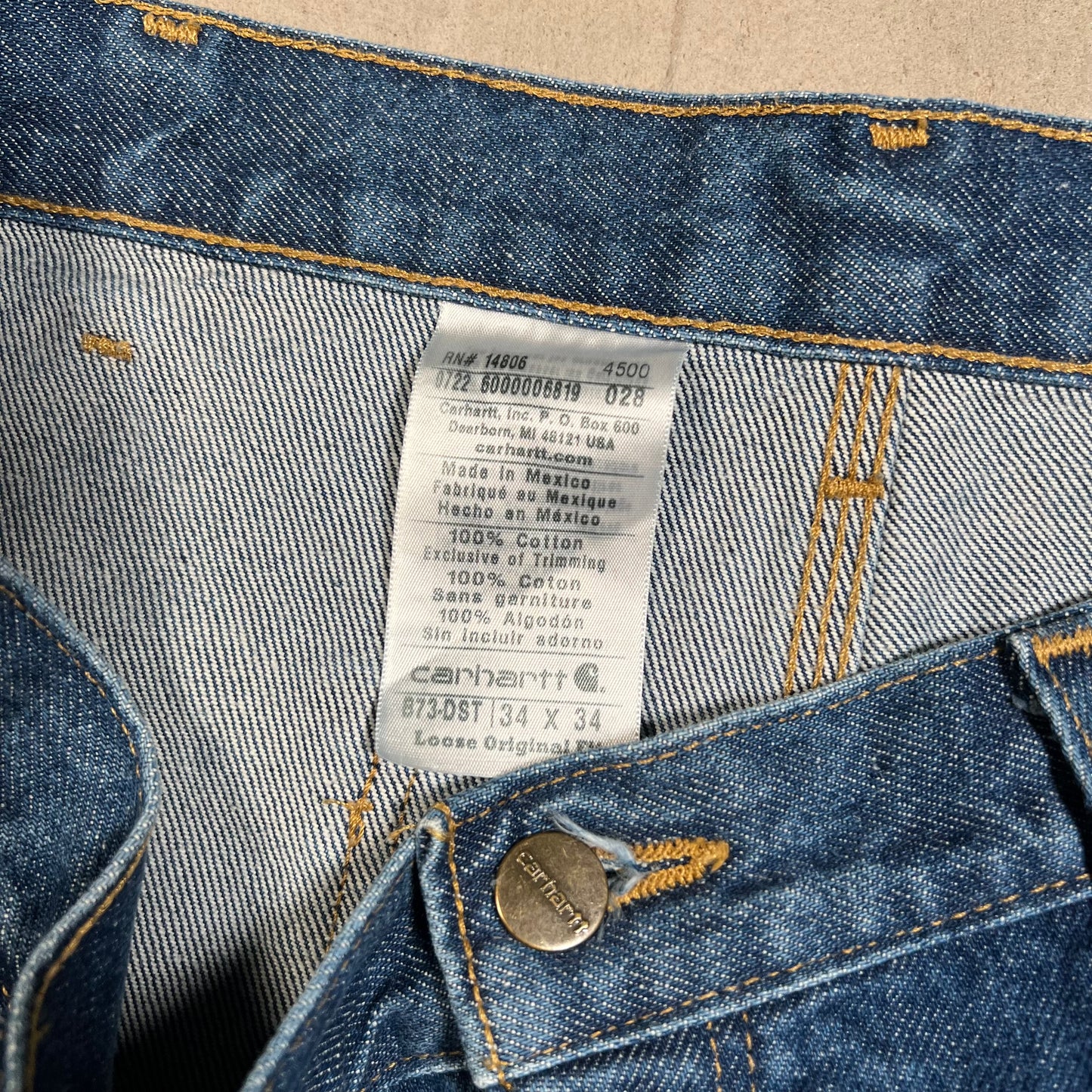 Y2K Carhartt Blue Denim Double Knee Pants Size 34 USED v19555