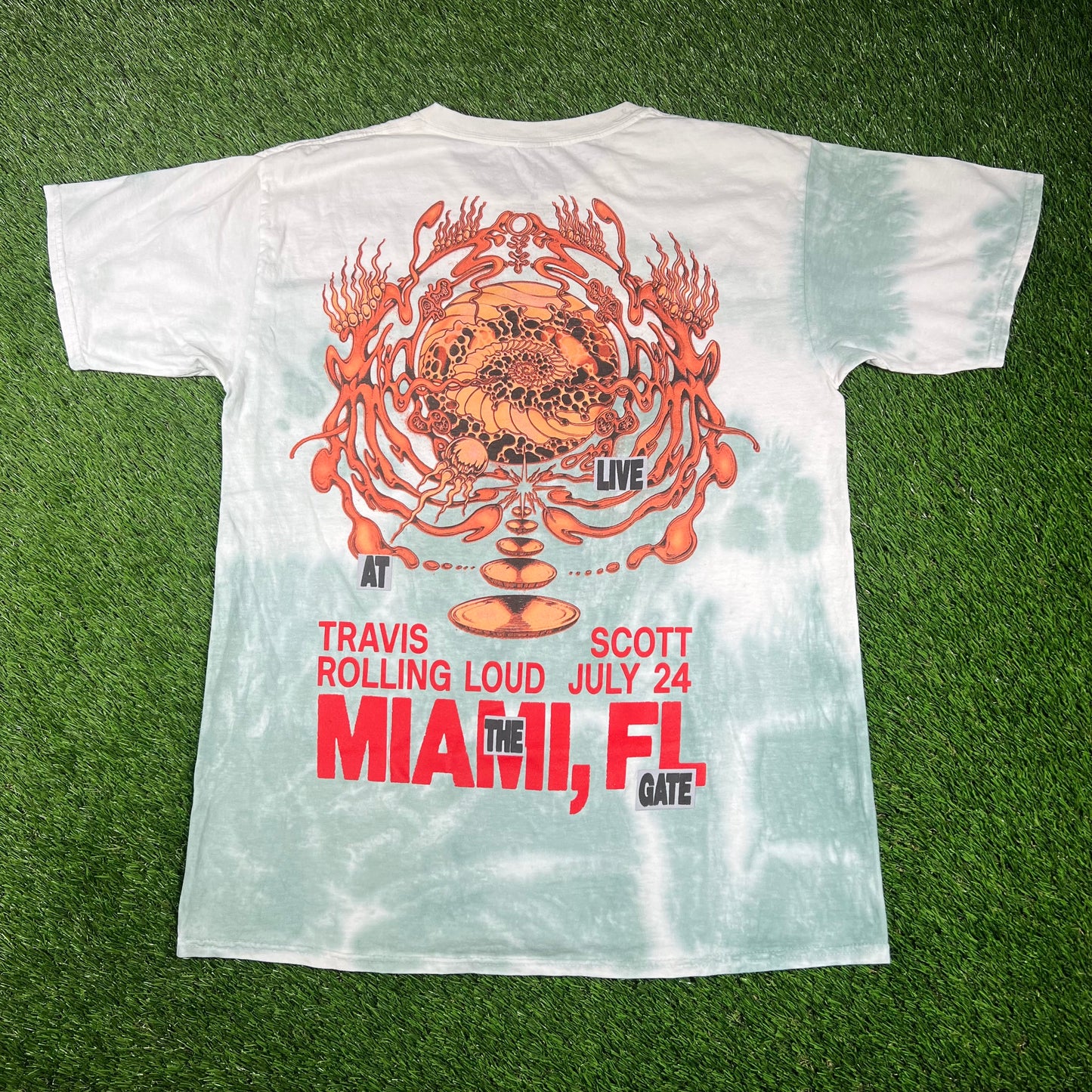 Travis Scott Rolling Loud Have You Ever Been Lost Tie Dye Green Tee Size Medium USED x14560