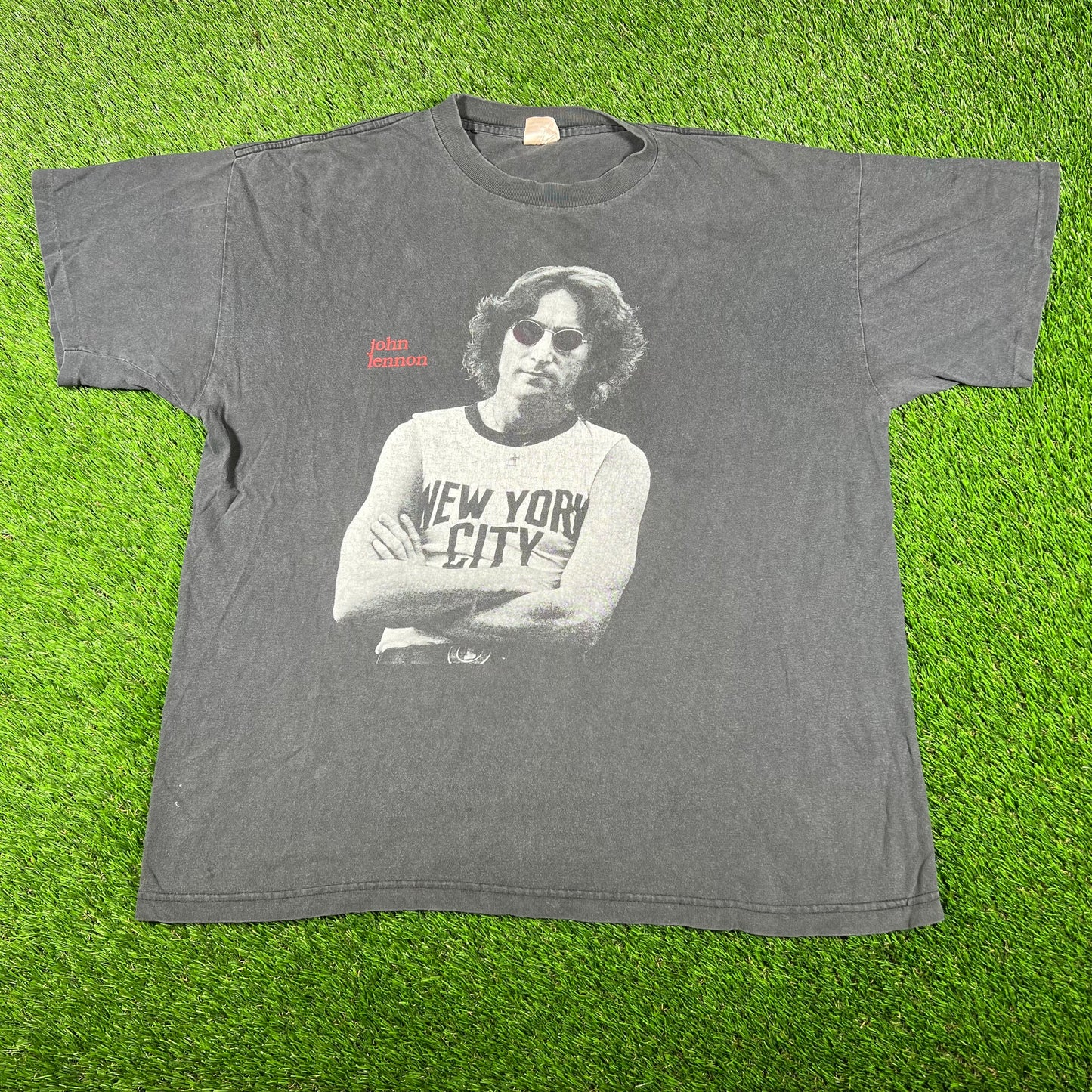 1996 John Lennon Imagine Portrait Washed Black Tee Size XL USED v16894