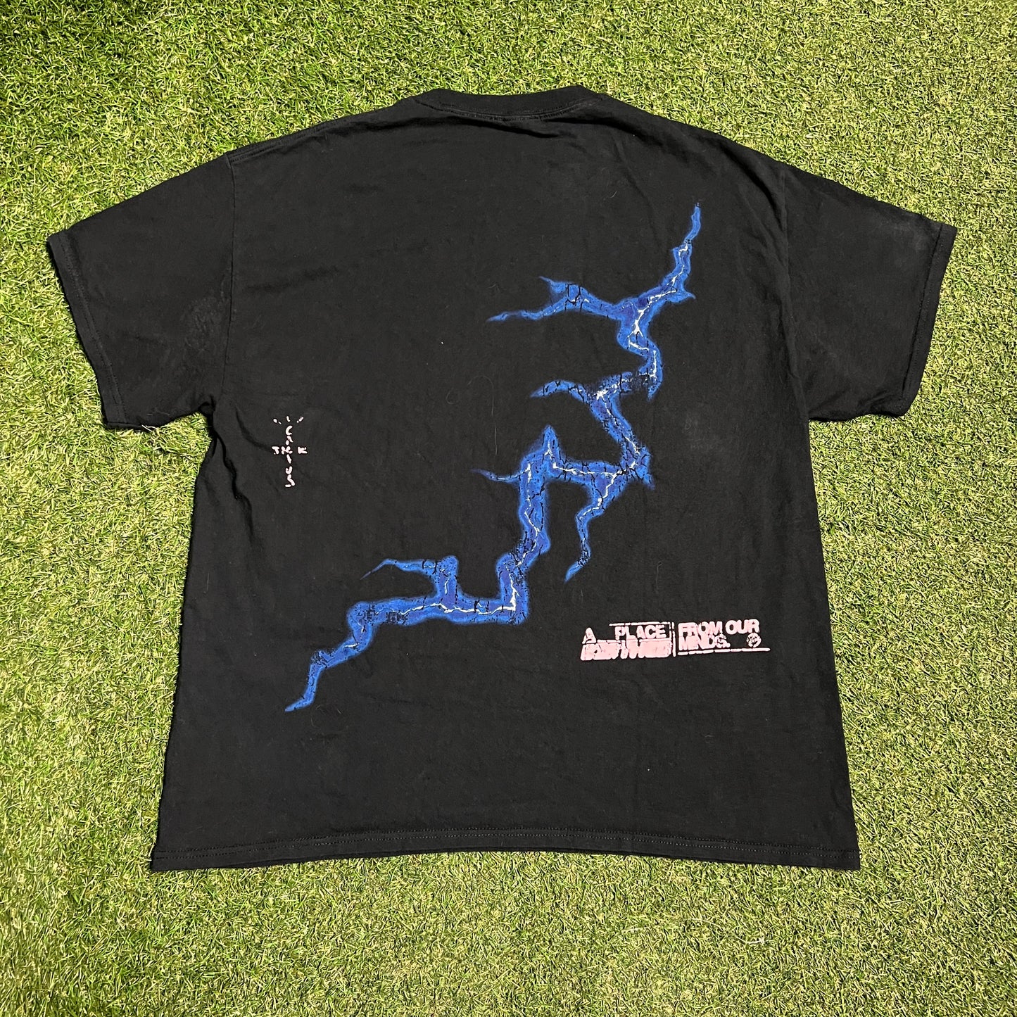 Travis Scott Fragment "Danger" Black Tee Size Large USED x13679