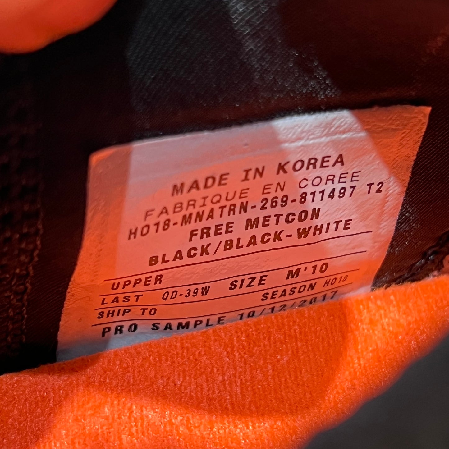 Nike Metcon Black/White SAMPLES (2017) Size 10 USED s19519