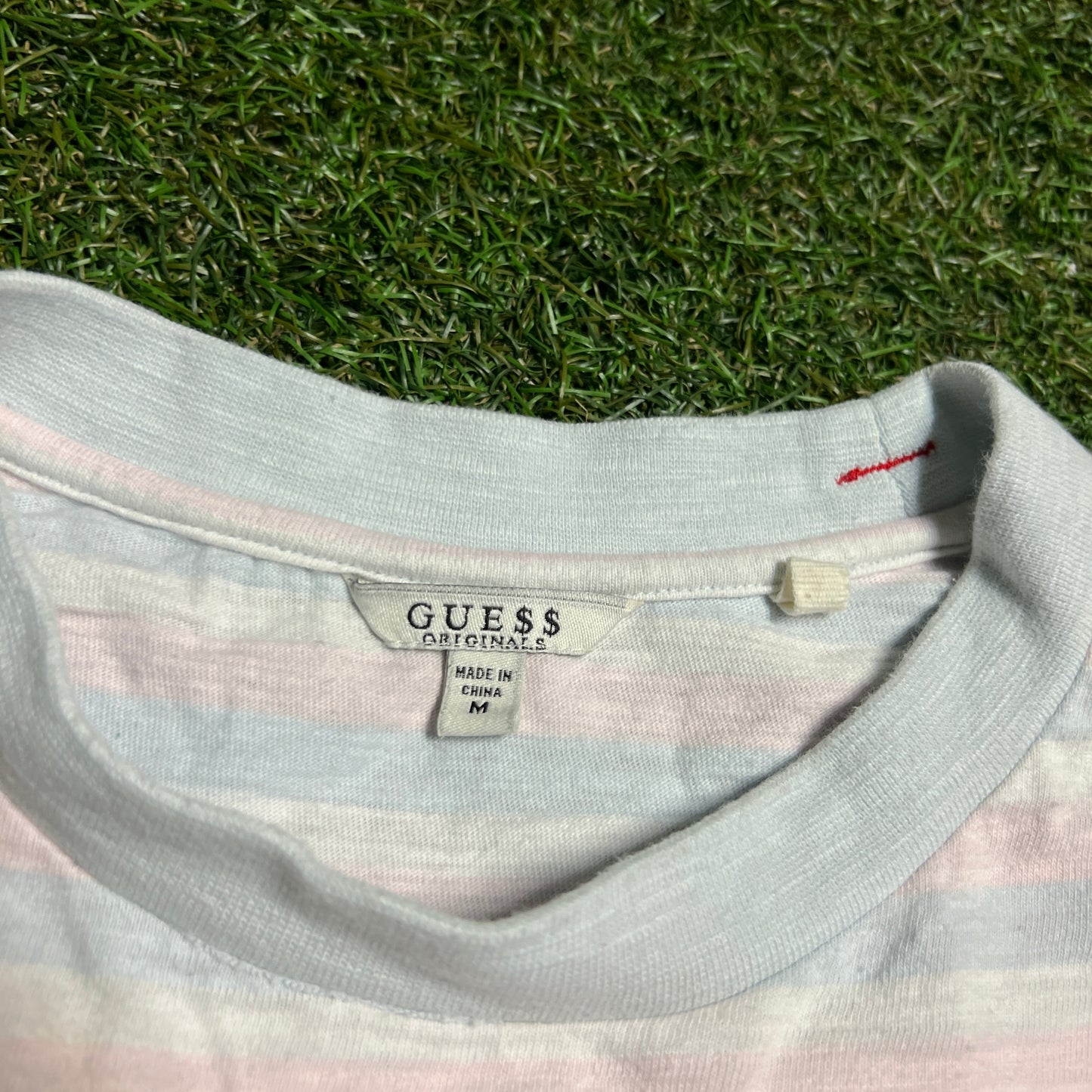 Guess Asap Rocky Pink/Blue Stripped Tee Size Medium USED x14130