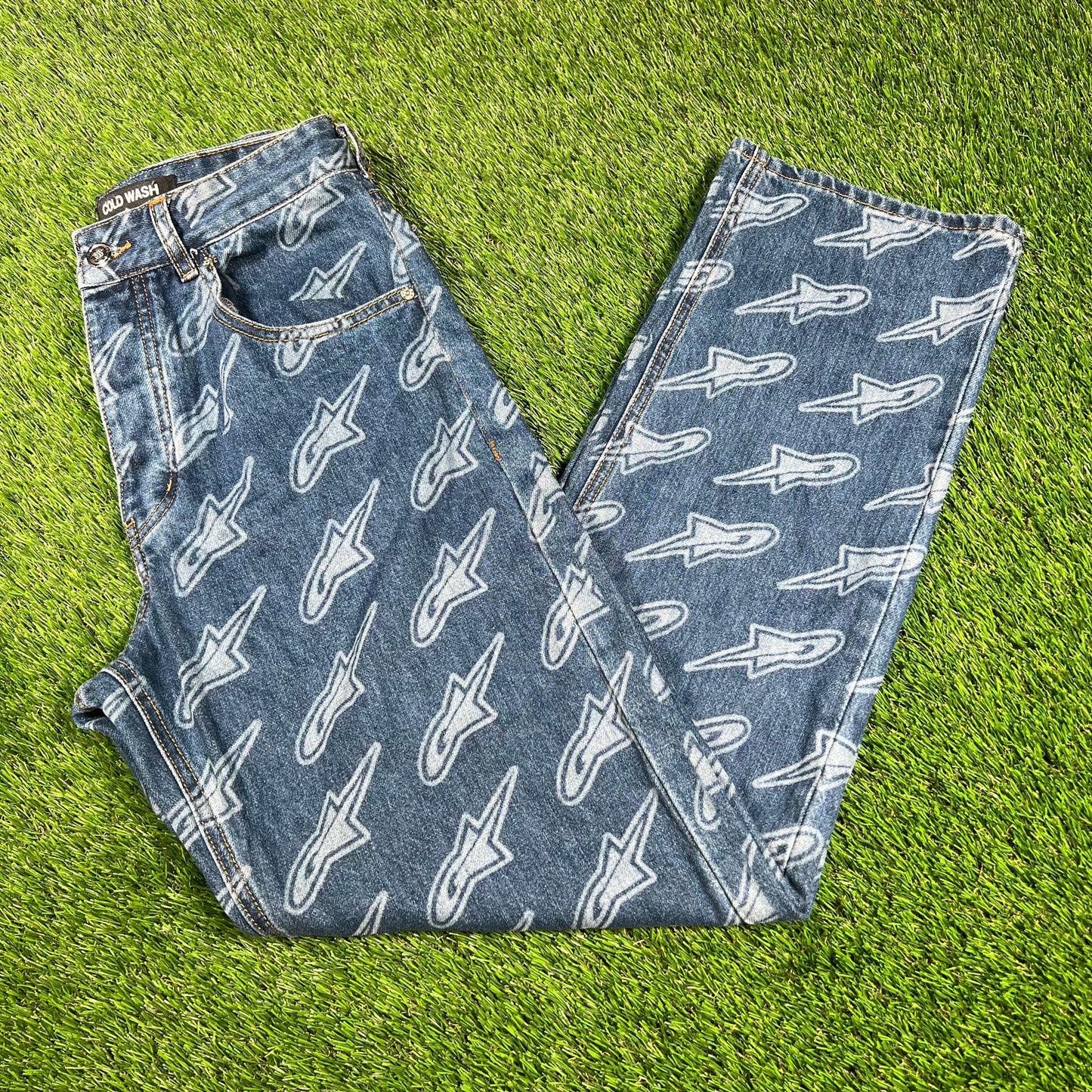 Cold Wash By Matty Stwd AOP Denim Blue Jeans Size Large USED x14461
