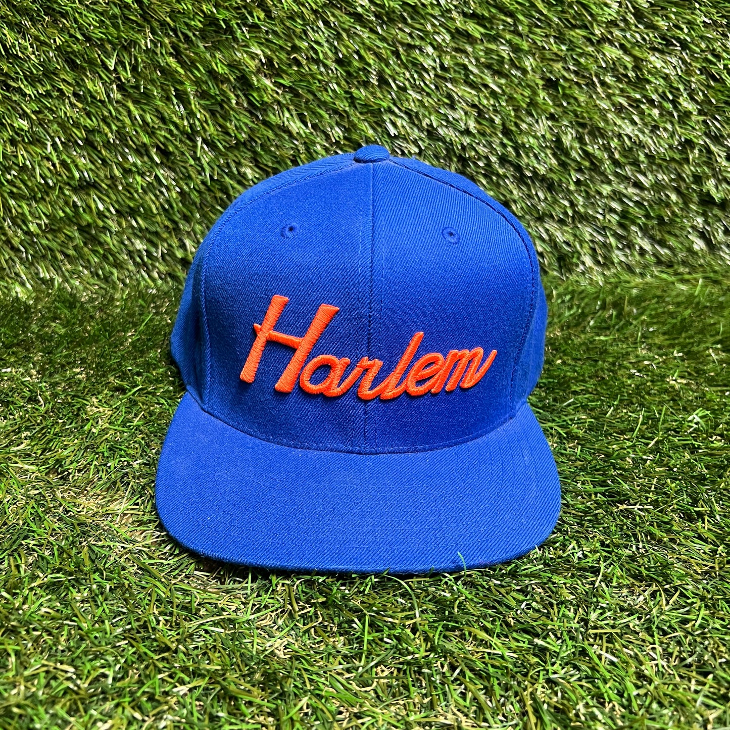 Mitchell & Ness Orange Harlem Logo Blue Hat One Size USED v15998
